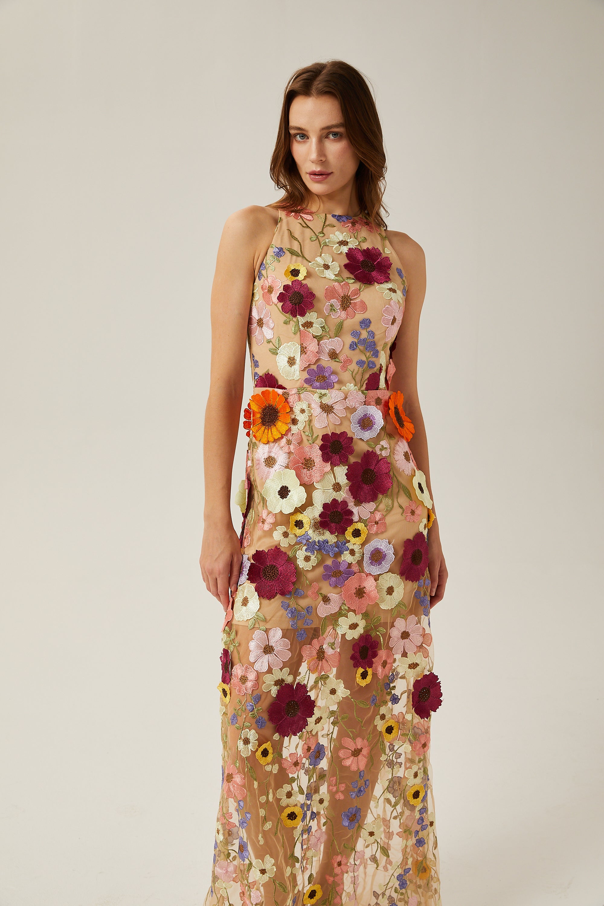 Audrey petal-detail sleeveless maxi dress