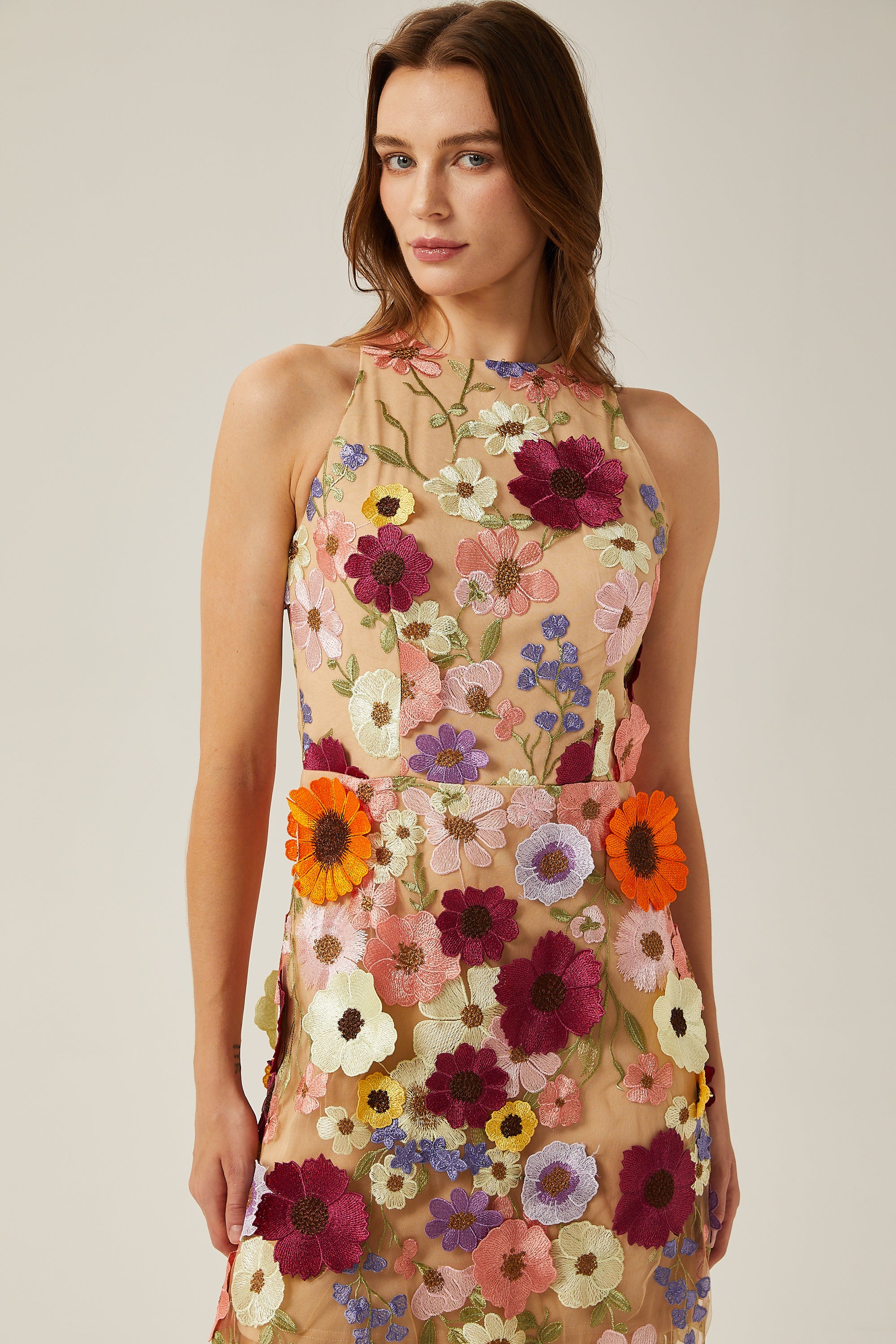 Audrey petal-detail sleeveless maxi dress