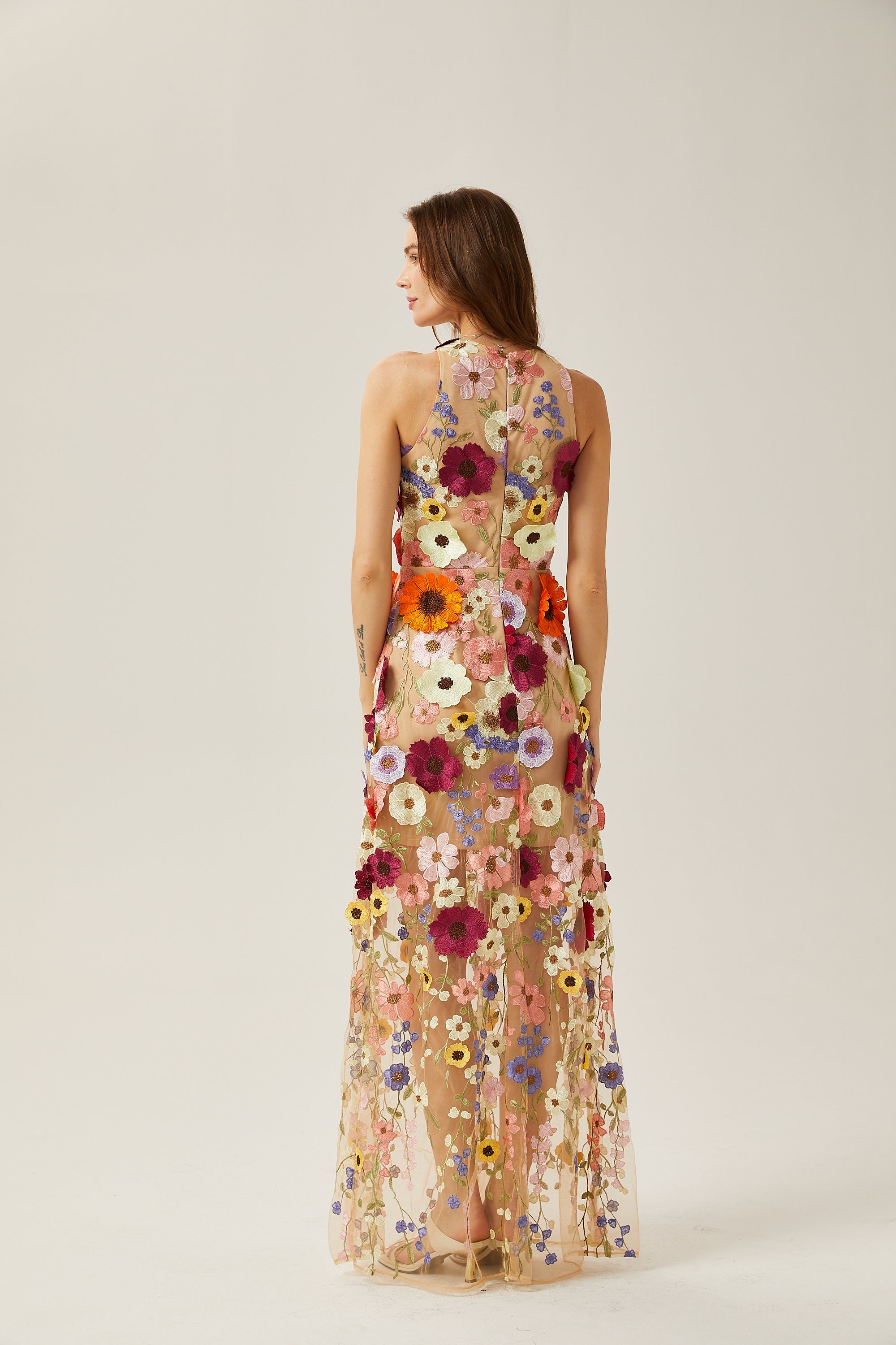 Audrey petal-detail sleeveless maxi dress