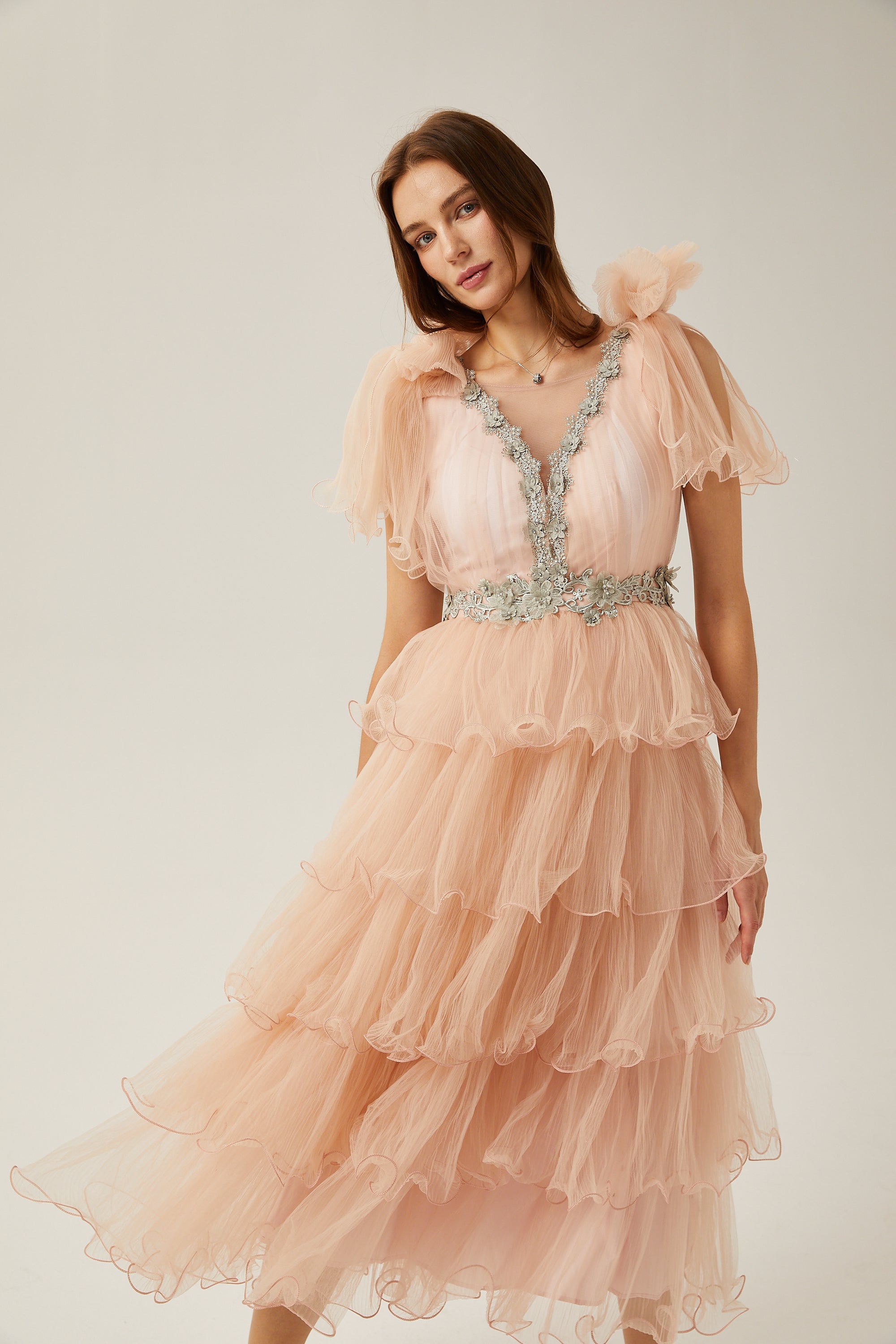 Suzette crystal-embellished tiered midi dress