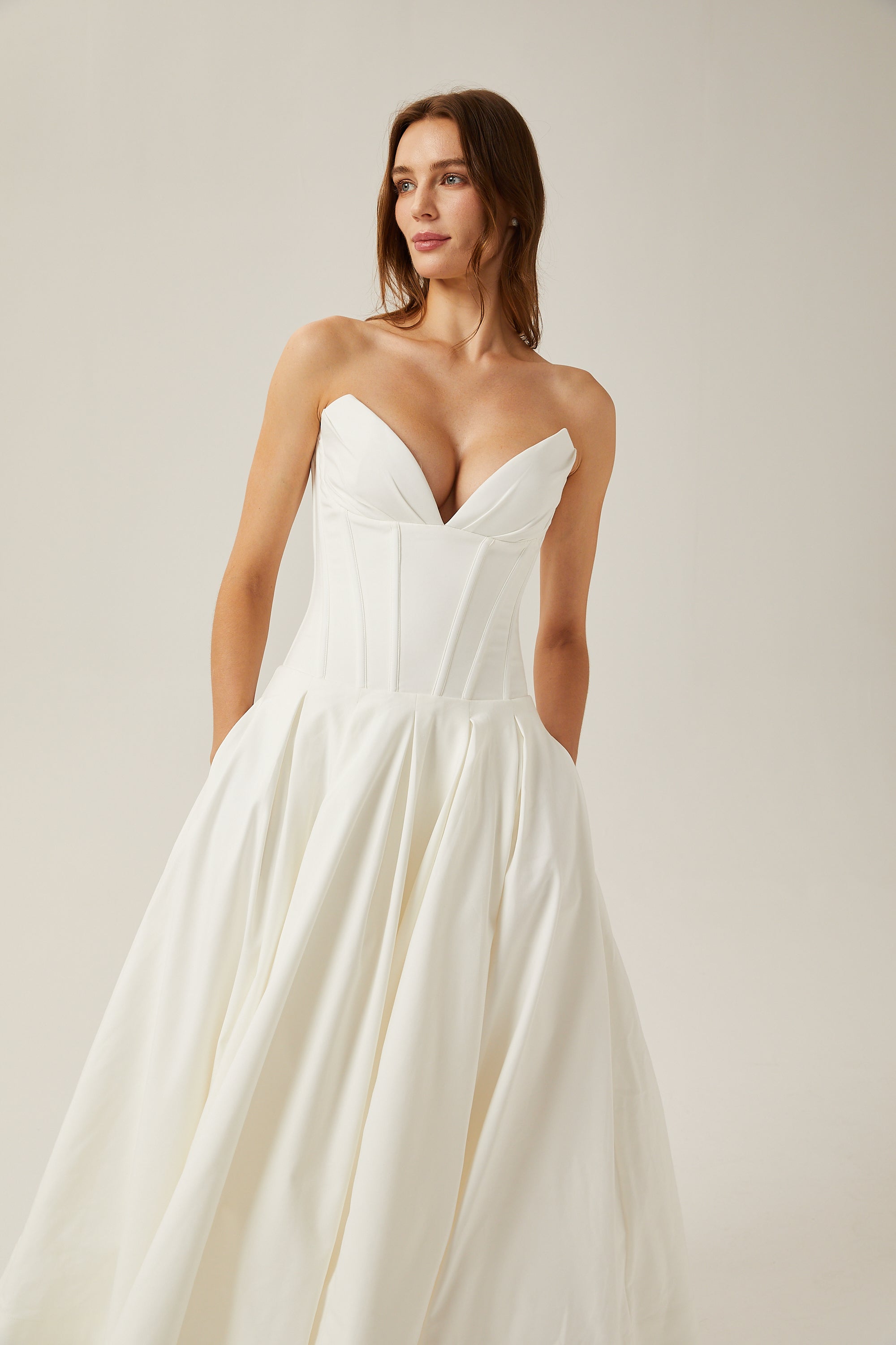 Katherine off-shoulder corset midi dress in White