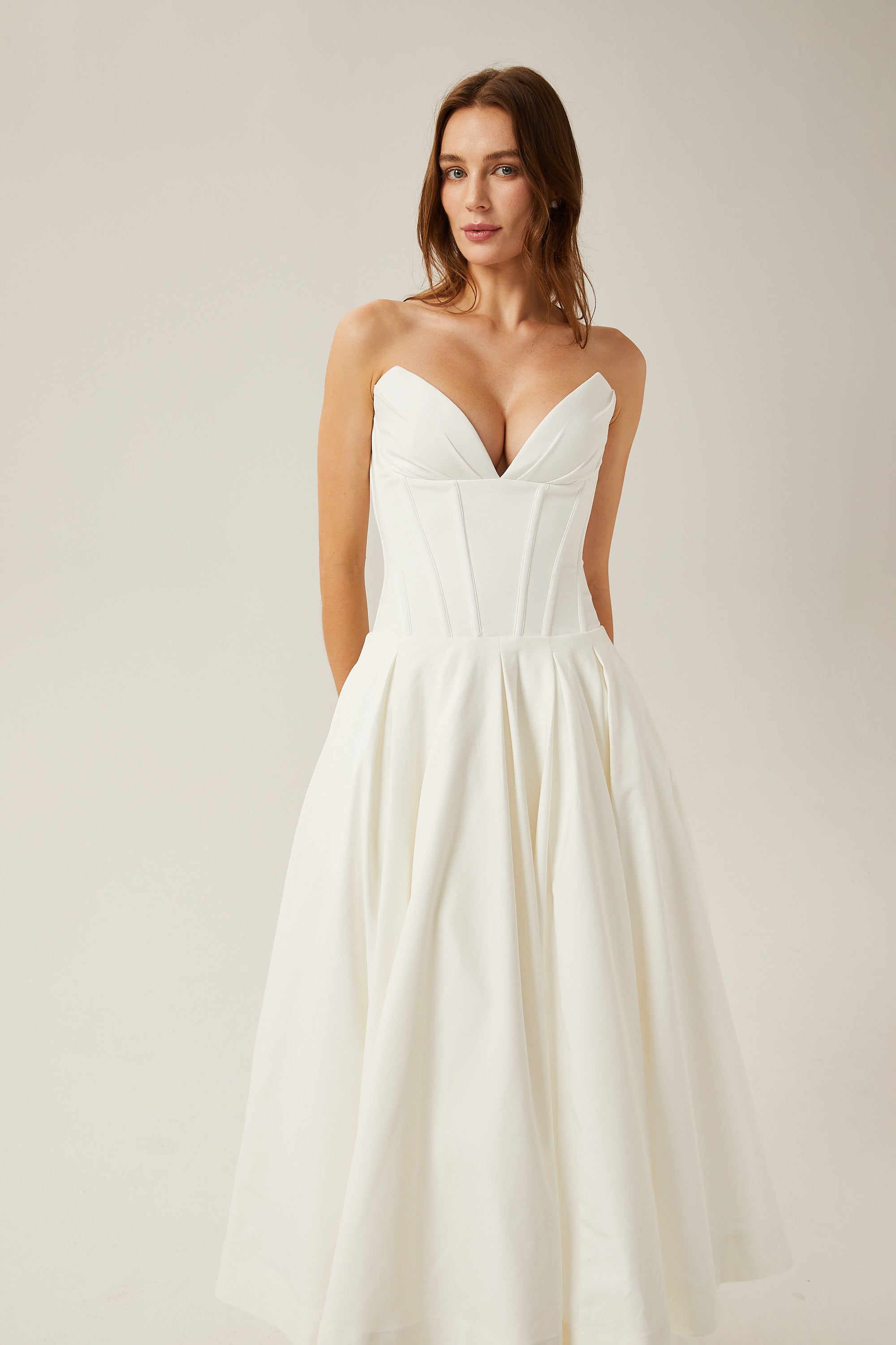 Katherine off-shoulder corset midi dress in White