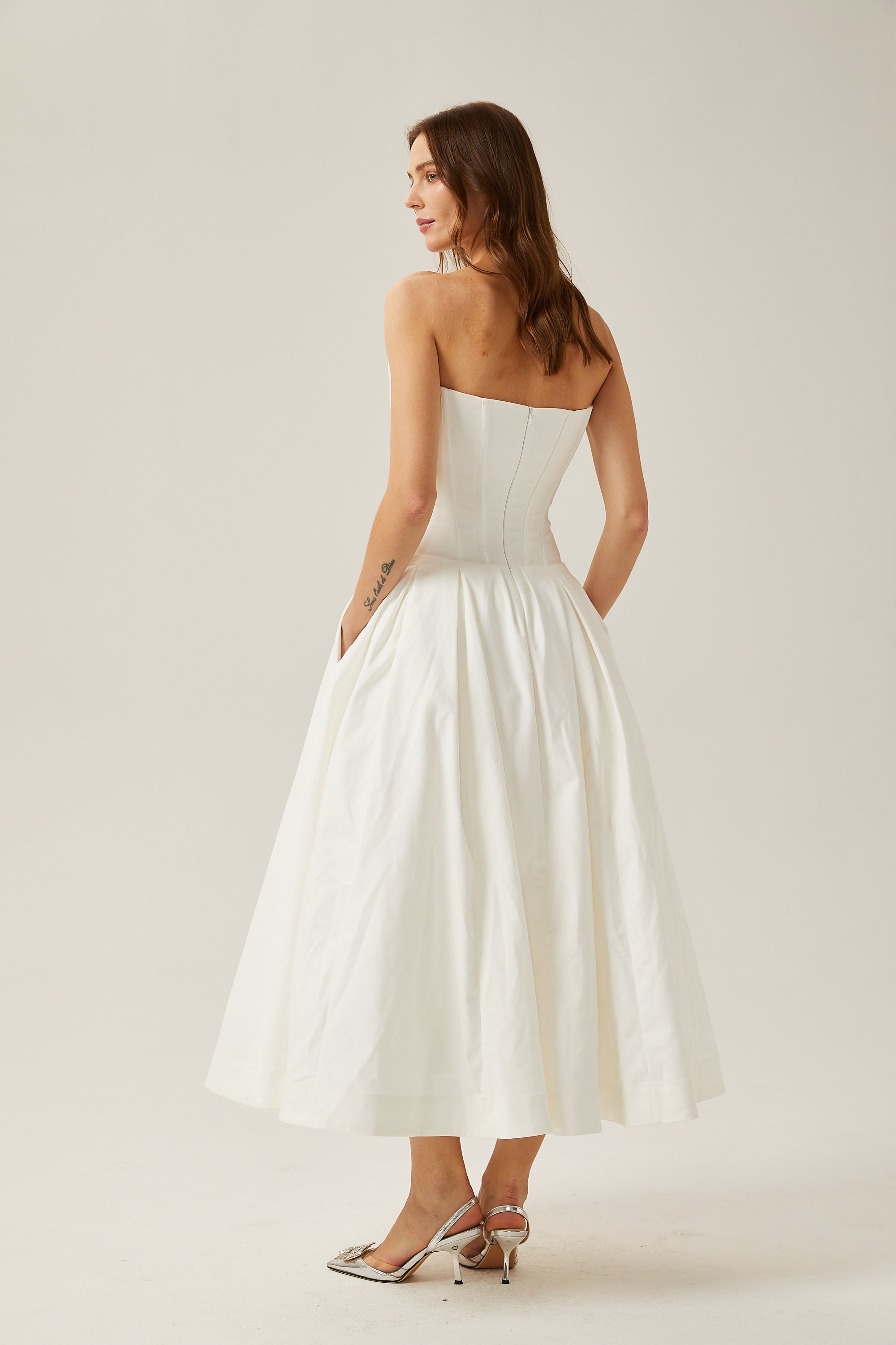 Katherine off-shoulder corset midi dress in White