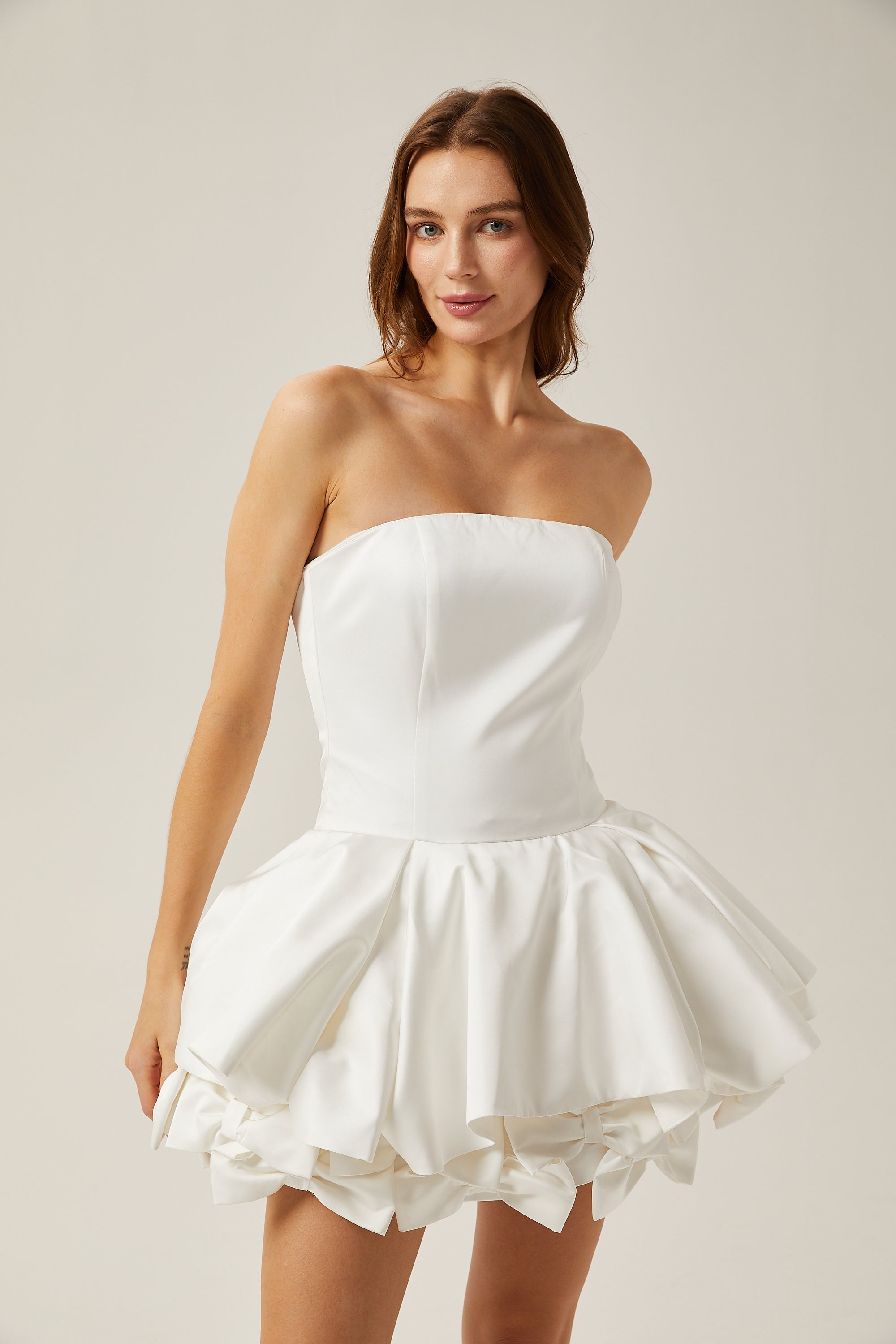 Sabine white bow-detail corset mini dress