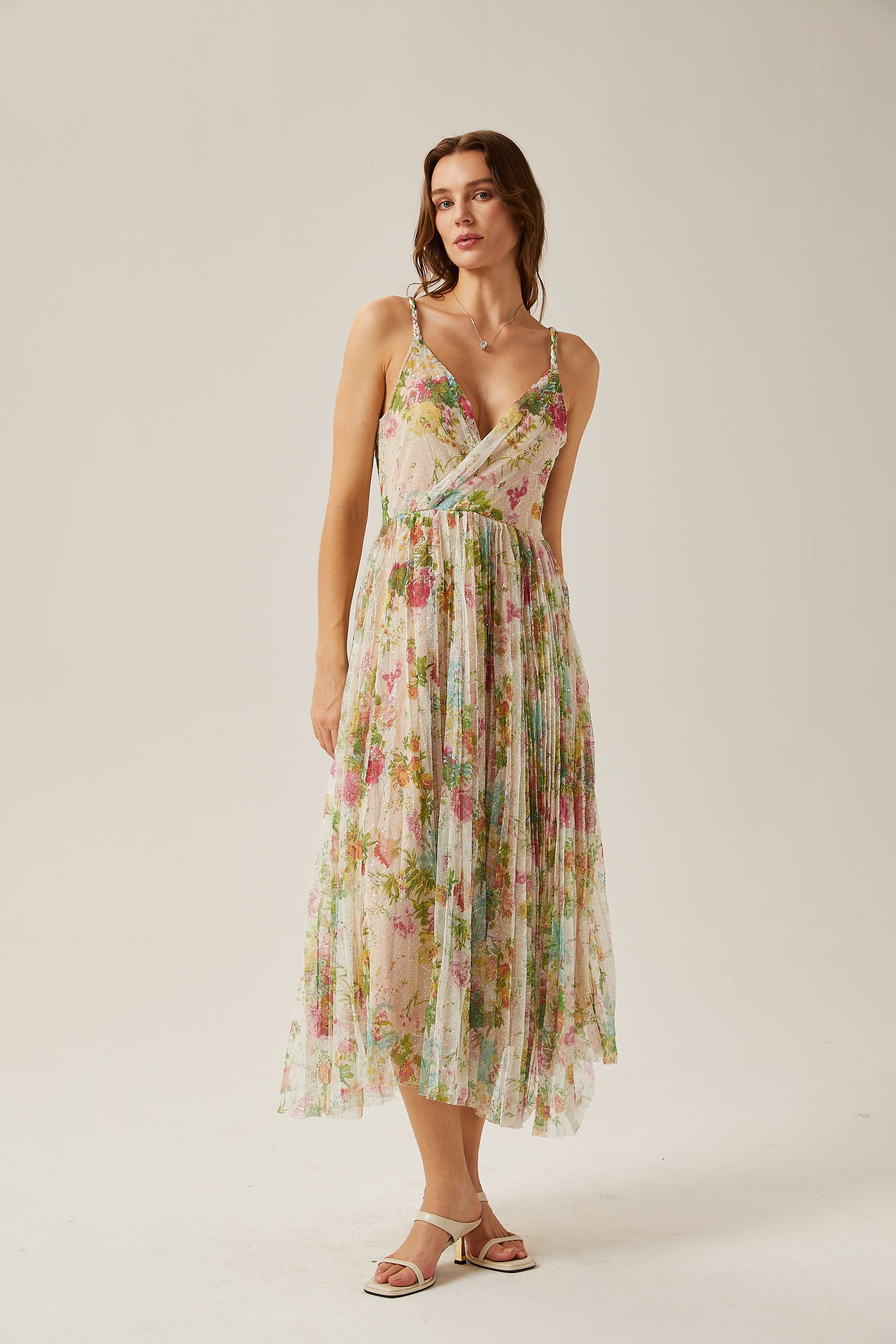 Mathilde floral-print tulle midi dress