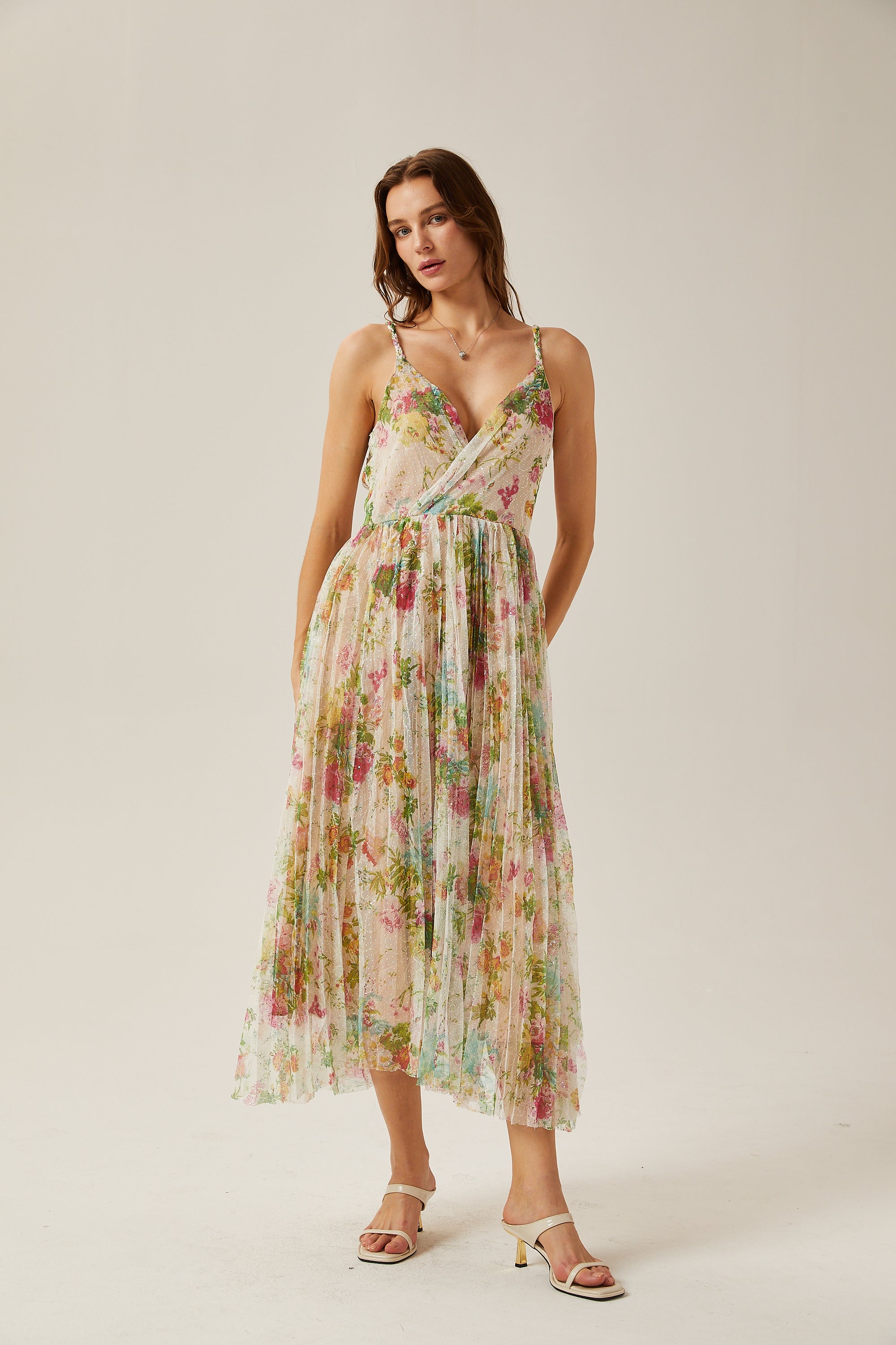 Mathilde floral-print tulle midi dress