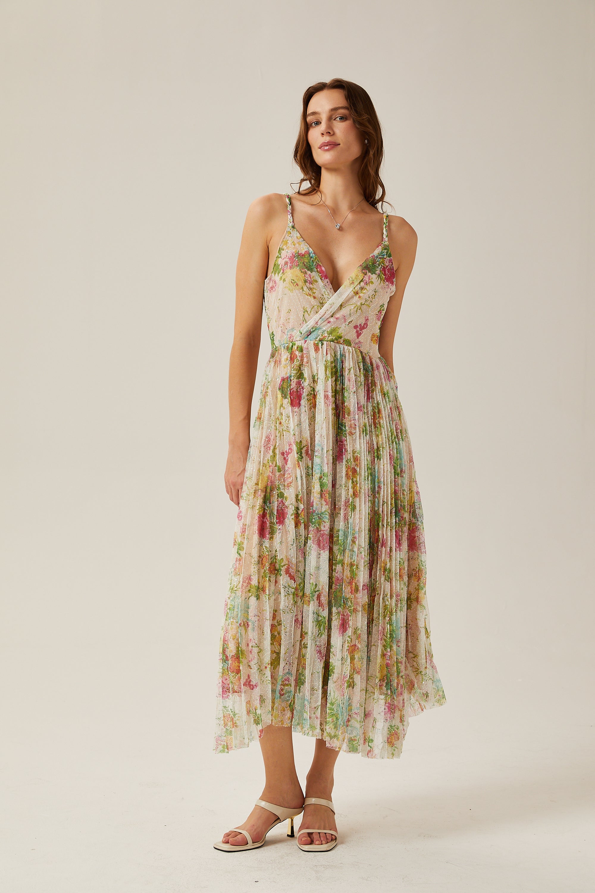 Mathilde floral-print tulle midi dress