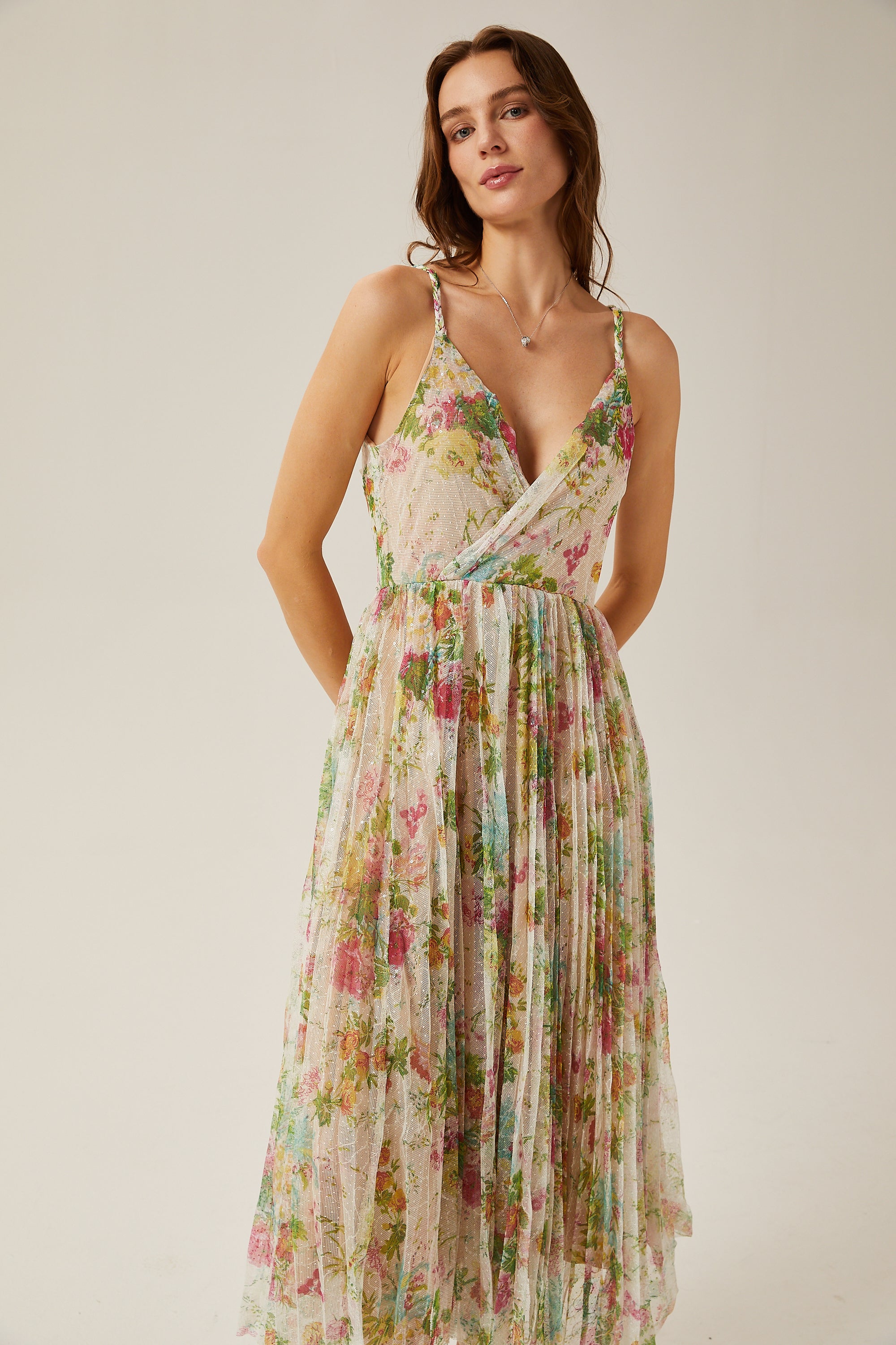 Mathilde floral-print tulle midi dress