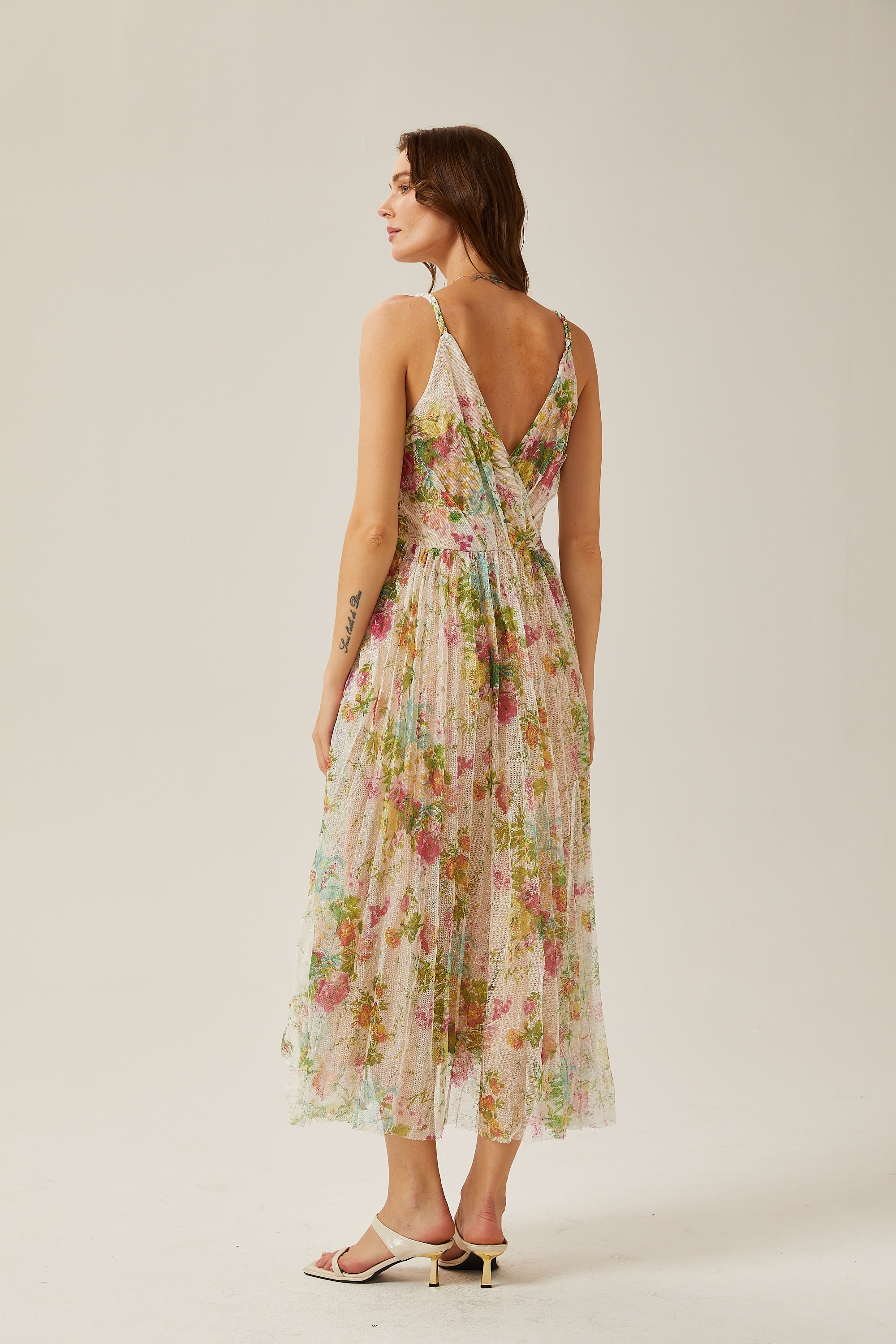 Mathilde floral-print tulle midi dress