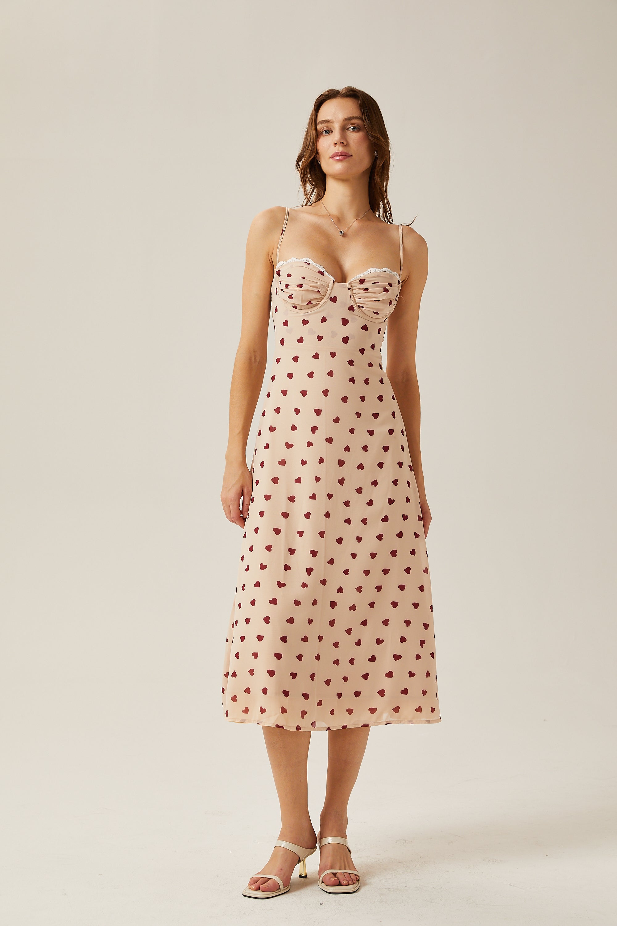 Émeline heart-print bustier midi dress