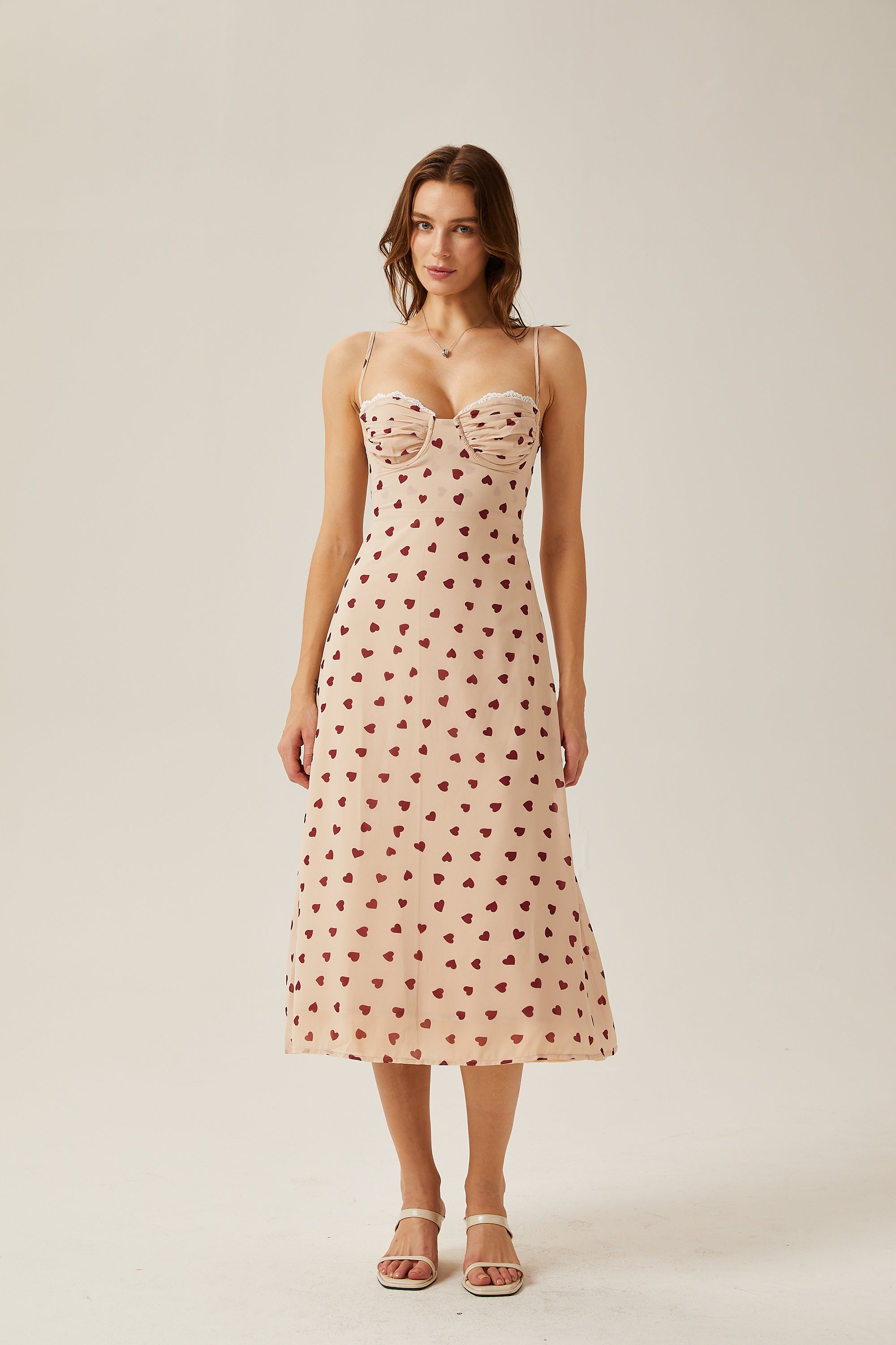 Émeline heart-print bustier midi dress