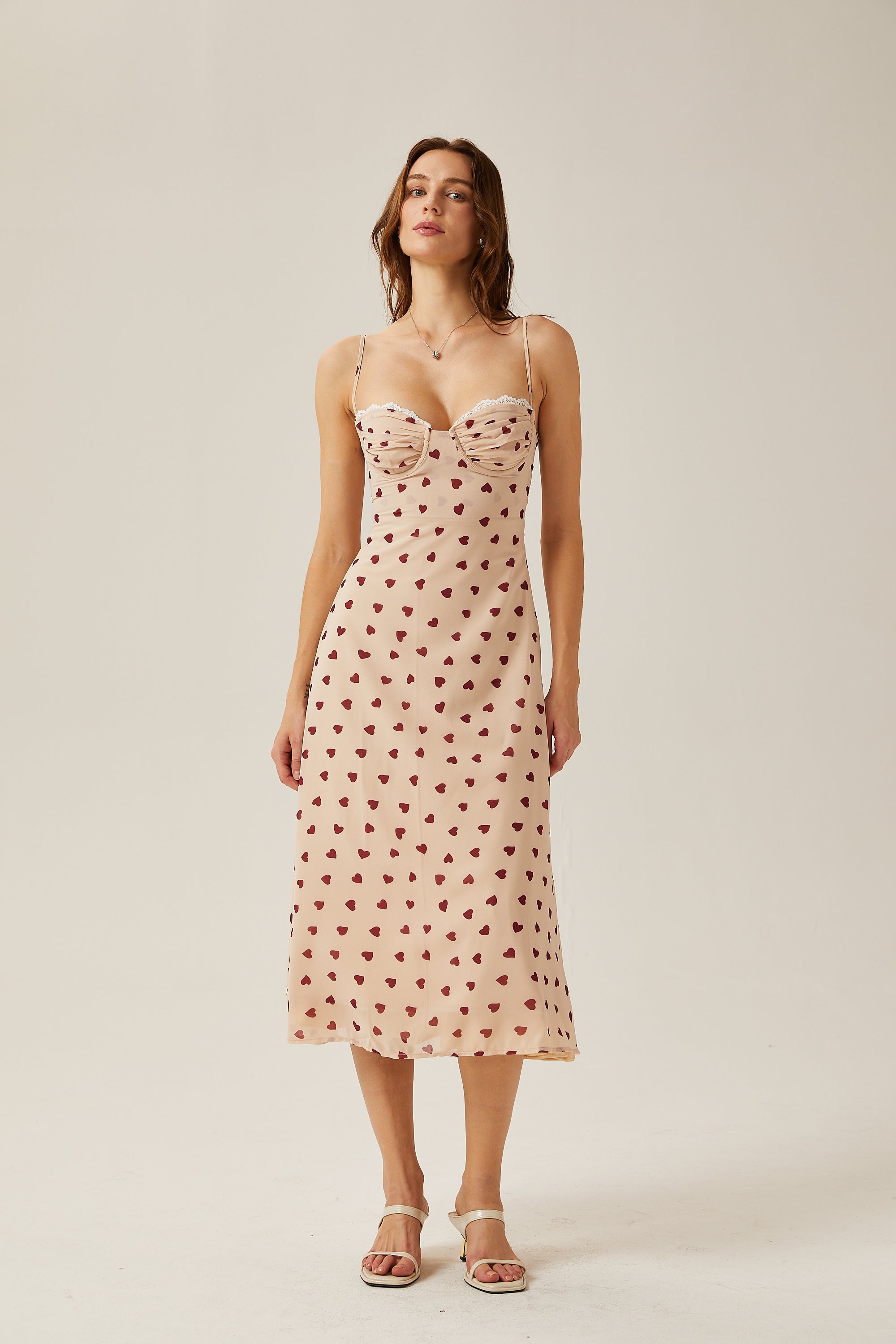 Émeline heart-print bustier midi dress