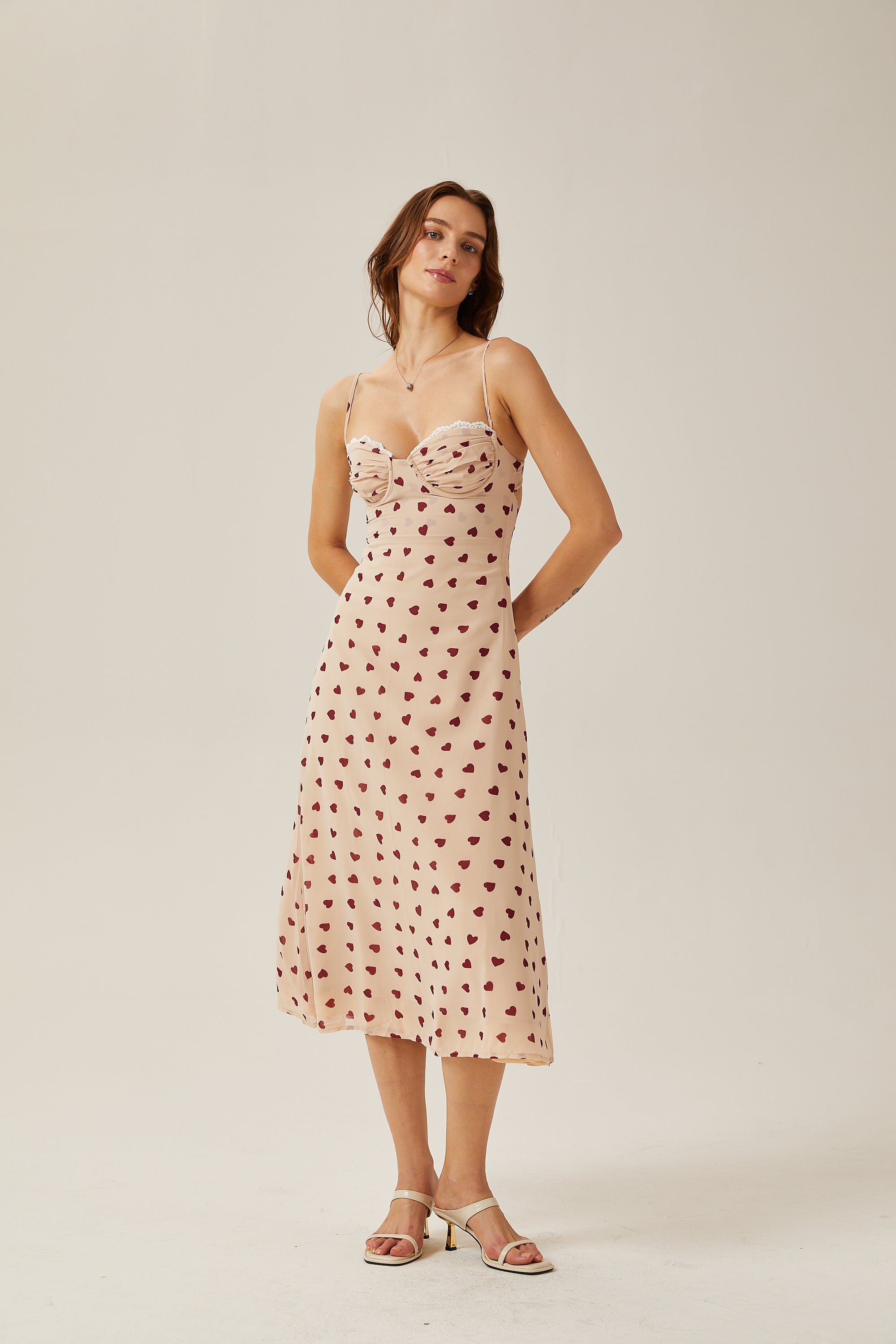 Émeline heart-print bustier midi dress