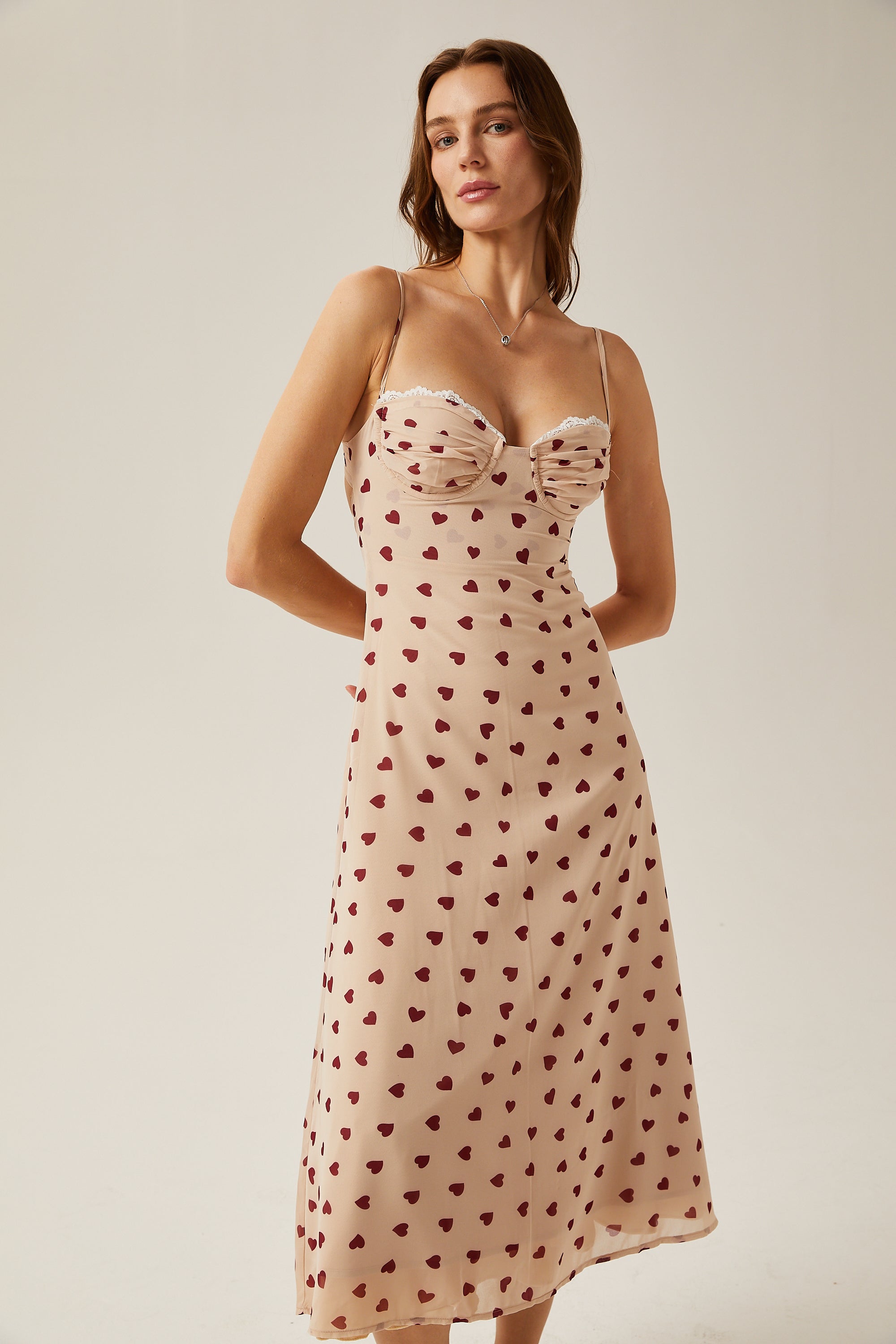 Émeline heart-print bustier midi dress