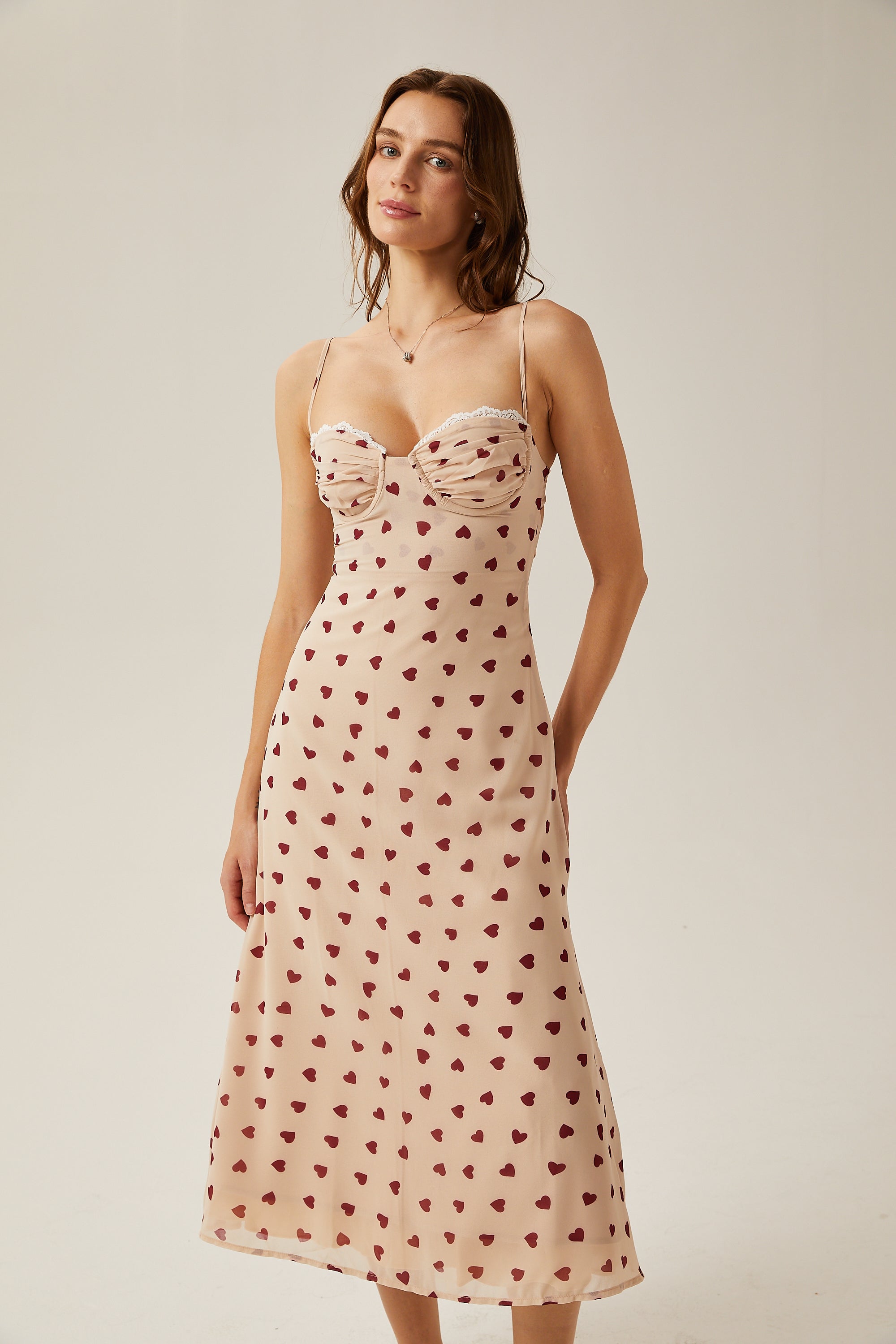 Émeline heart-print bustier midi dress