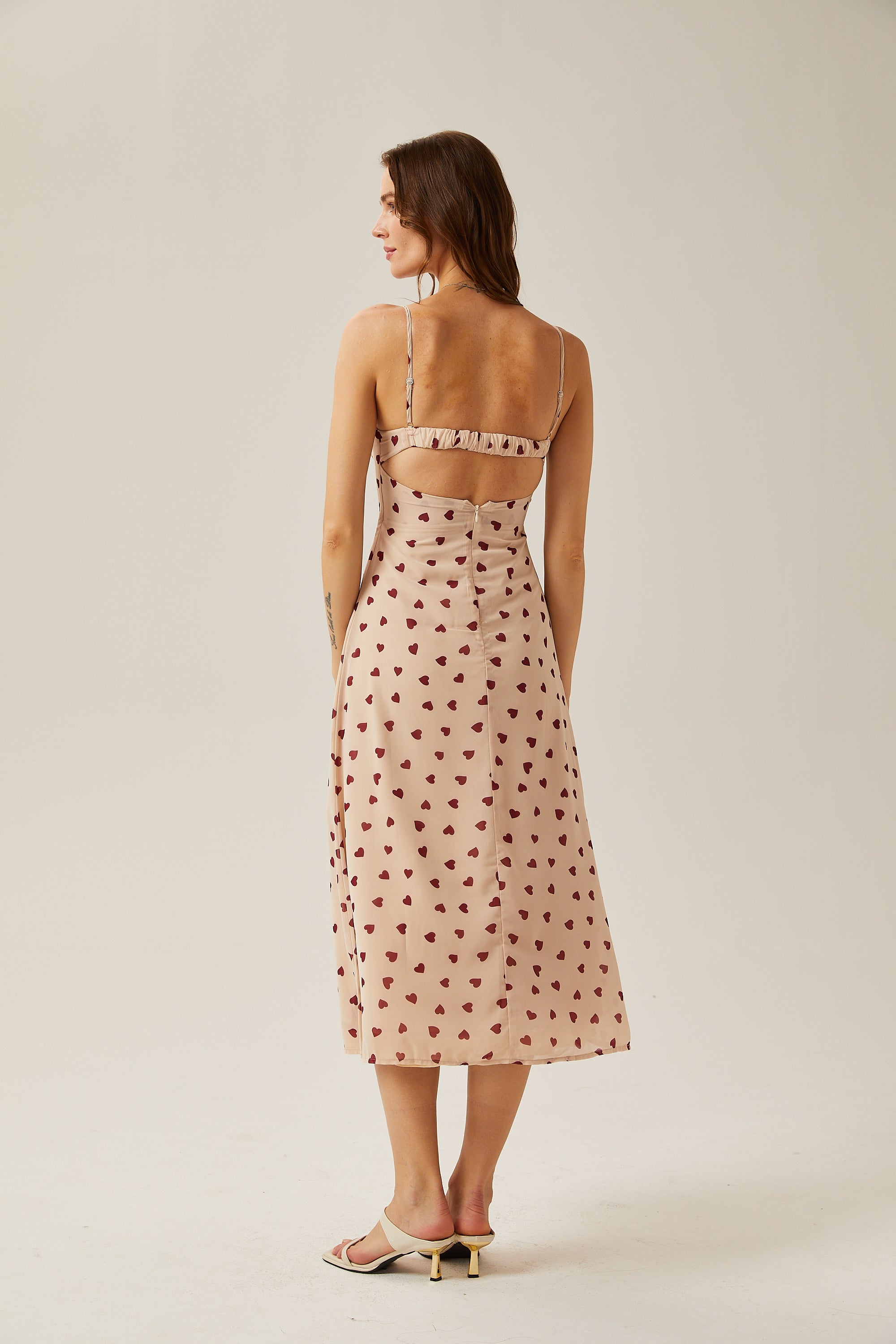 Émeline heart-print bustier midi dress