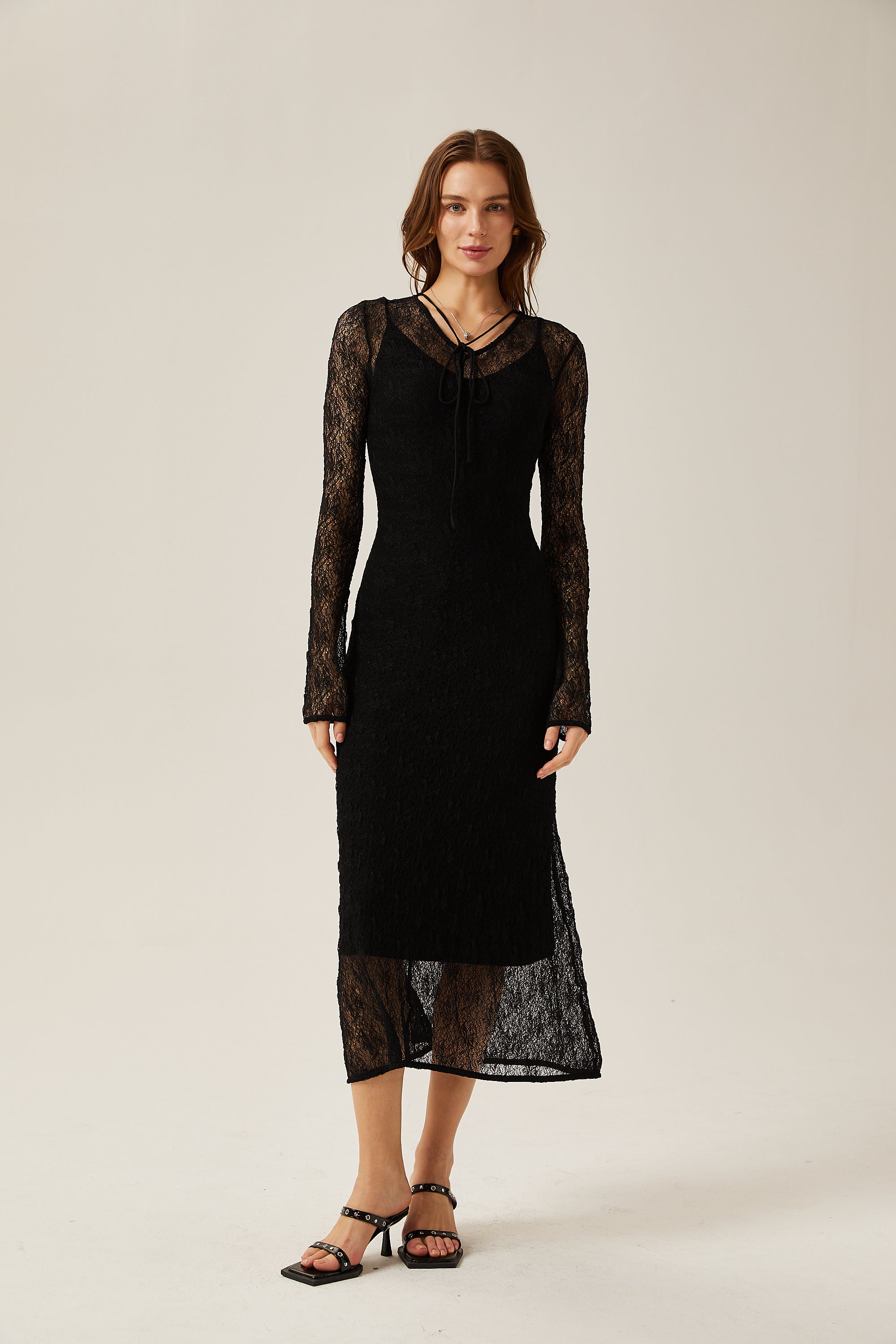 Adèleine lace semi-sheer top & dress matching set