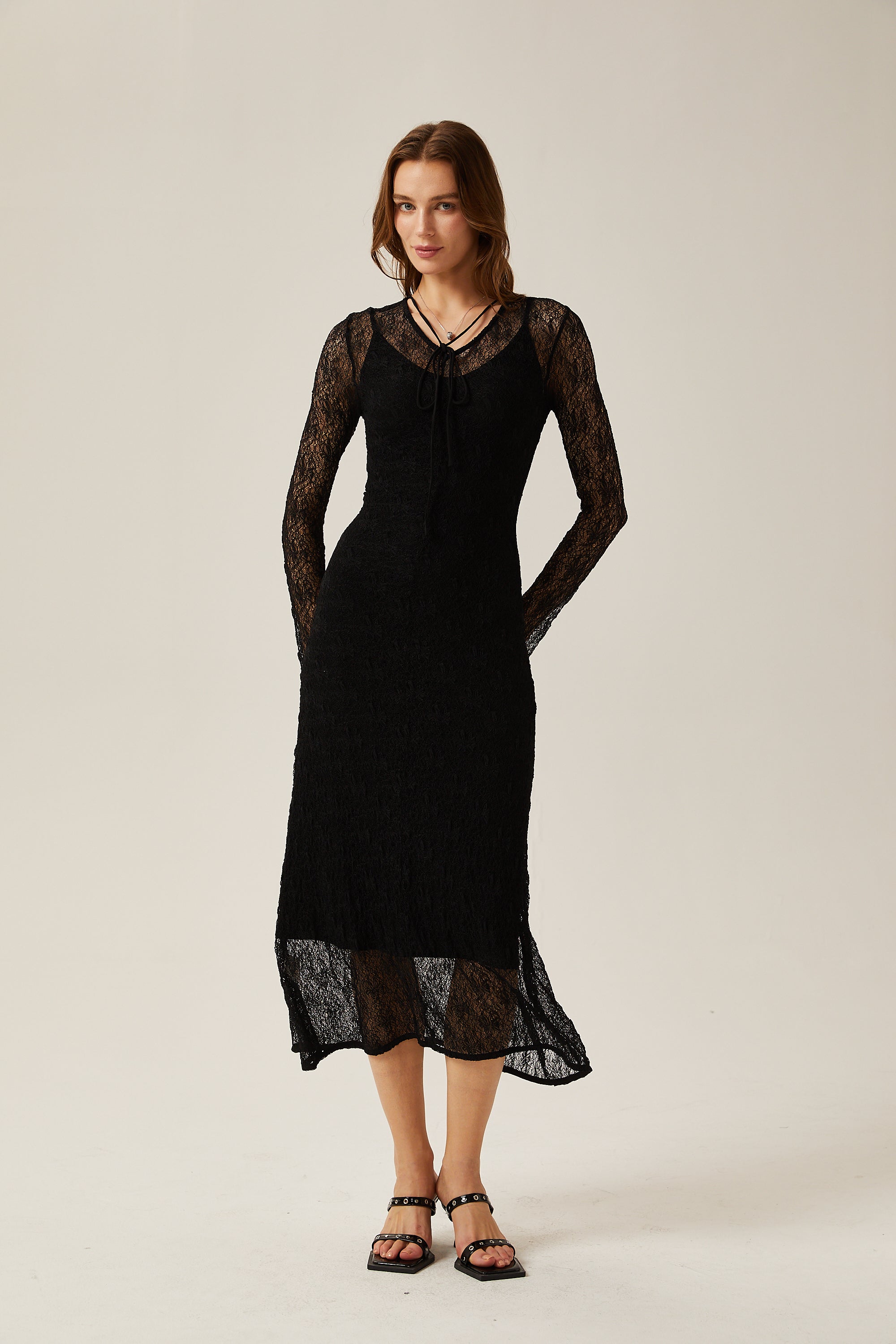 Adèleine lace semi-sheer top & dress matching set