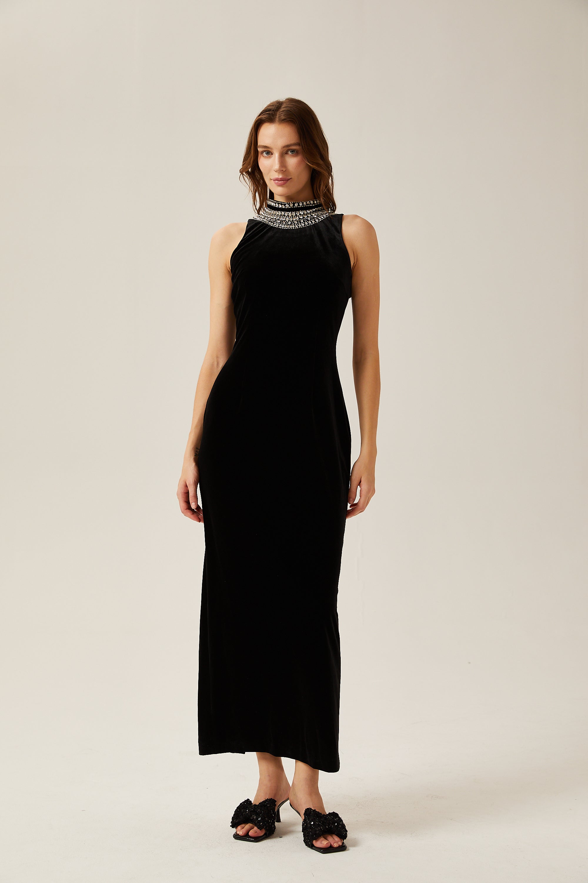 Ariane halterneck crystal-embellished maxi dress