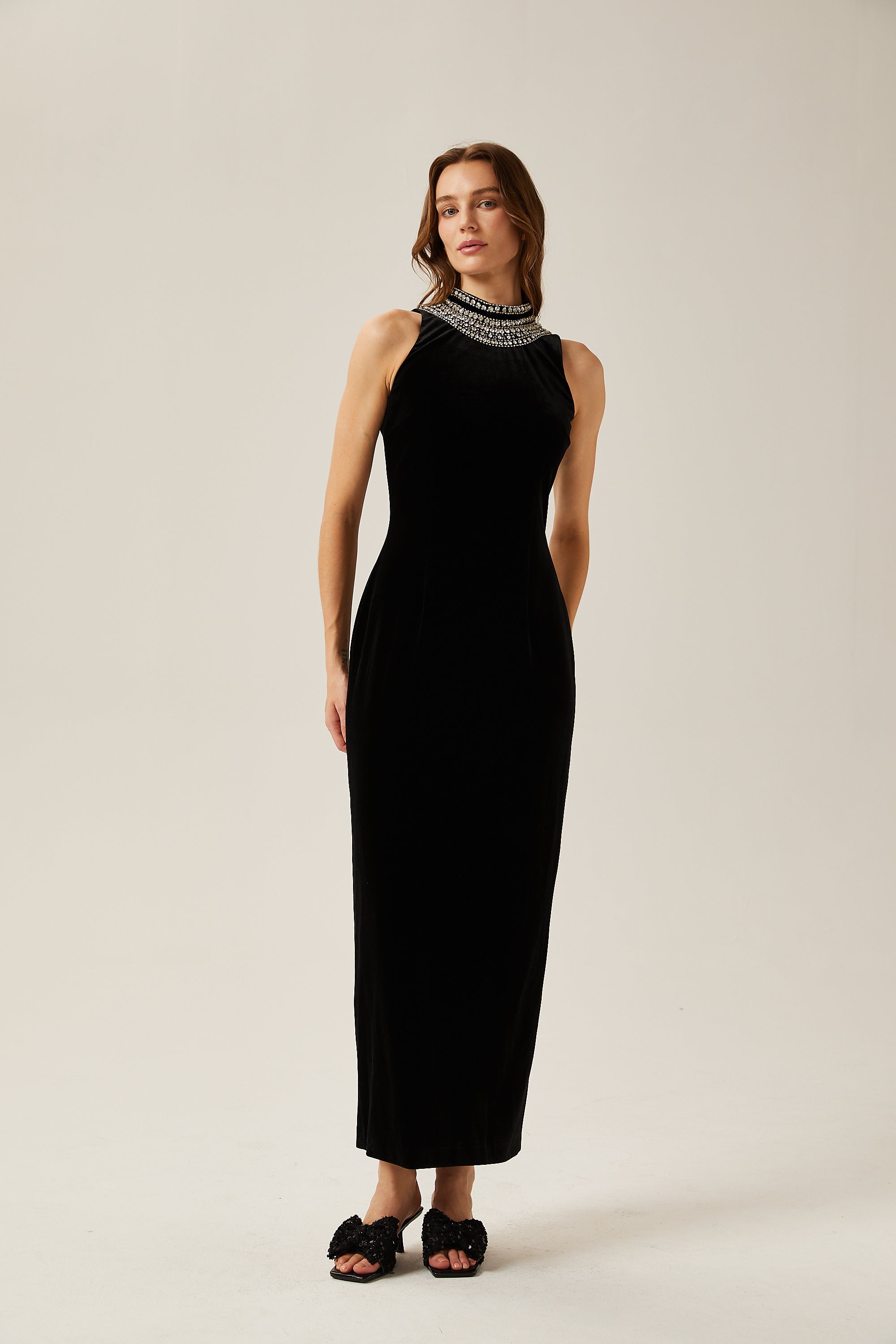 Ariane halterneck crystal-embellished maxi dress