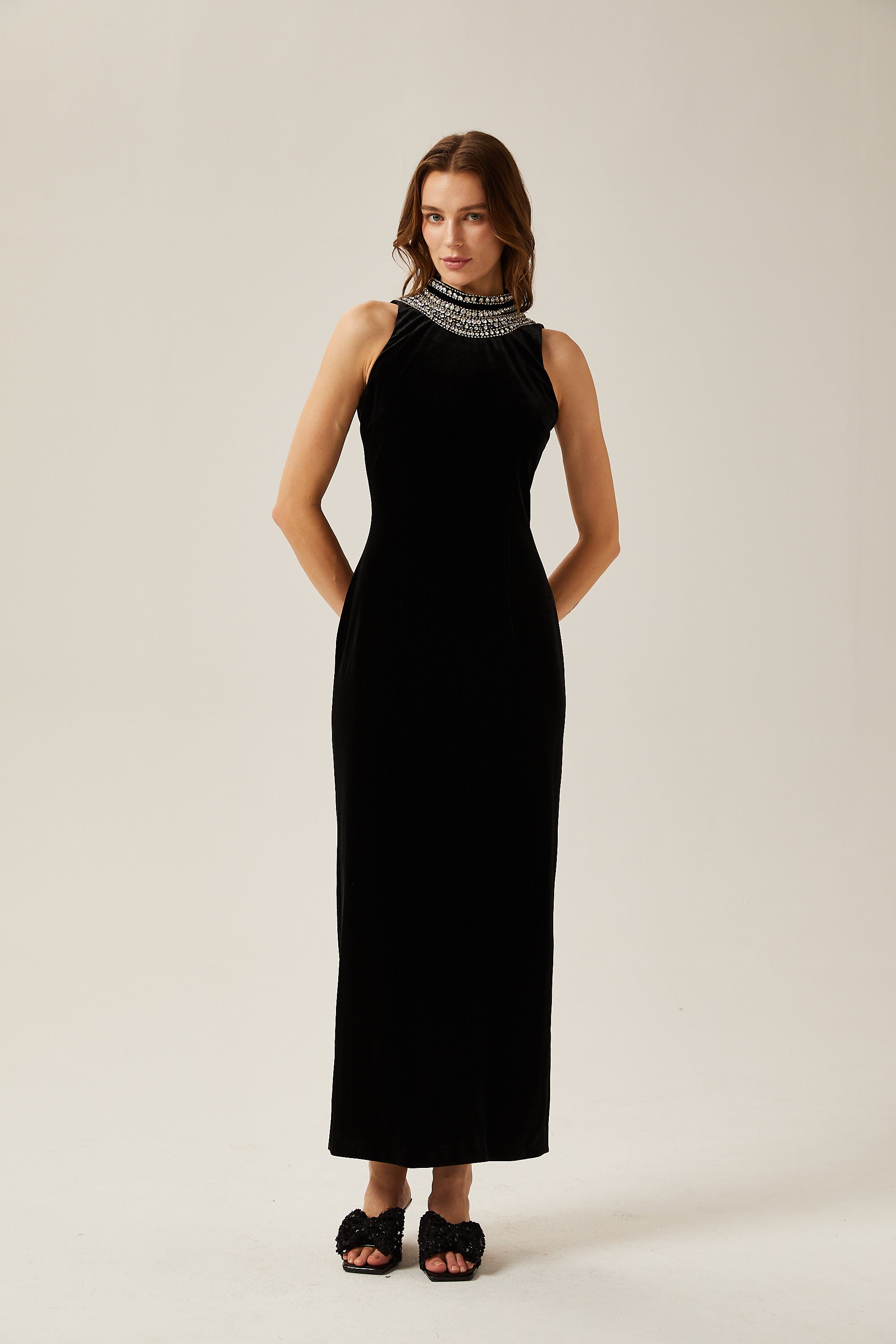 Ariane halterneck crystal-embellished maxi dress