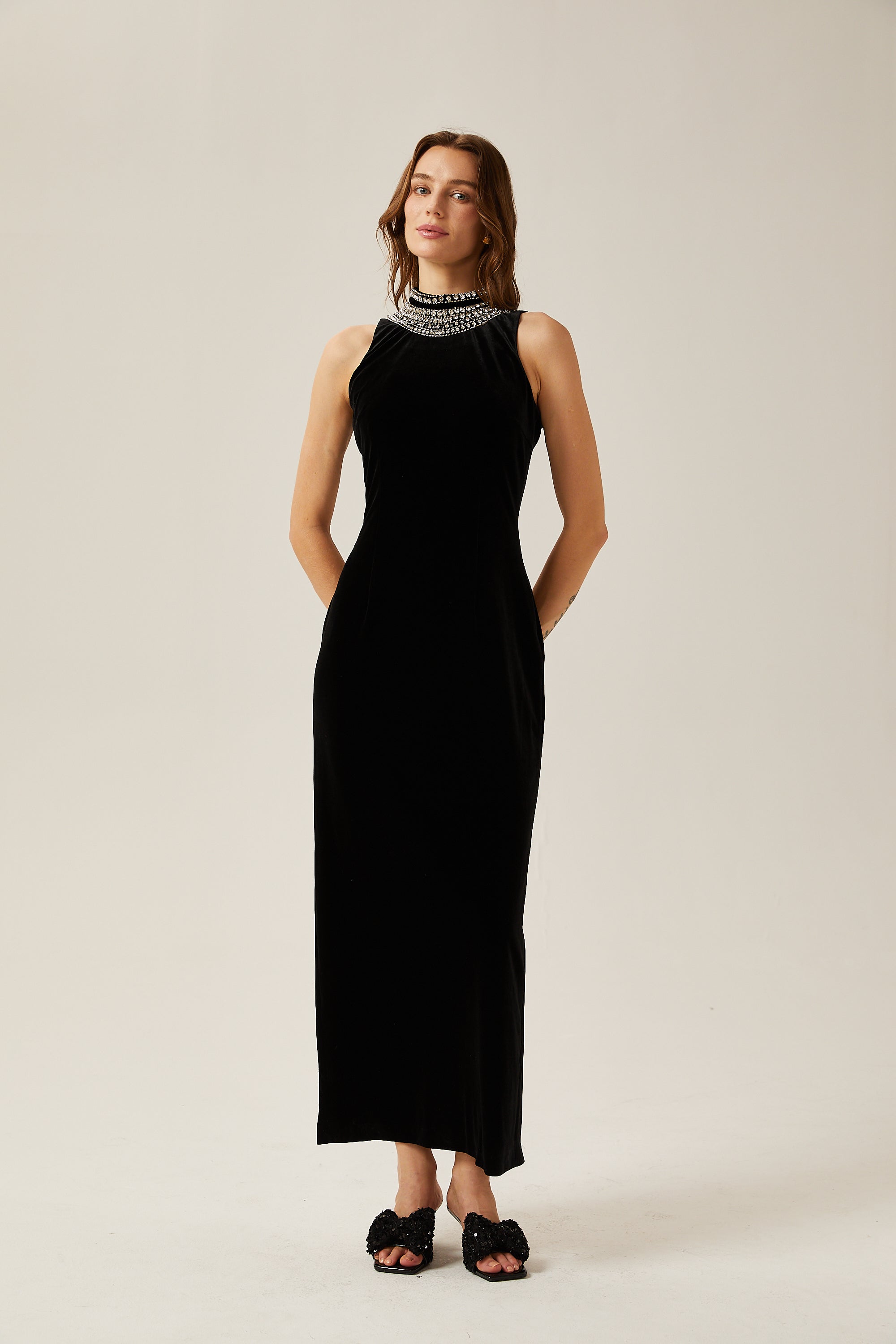 Ariane halterneck crystal-embellished maxi dress