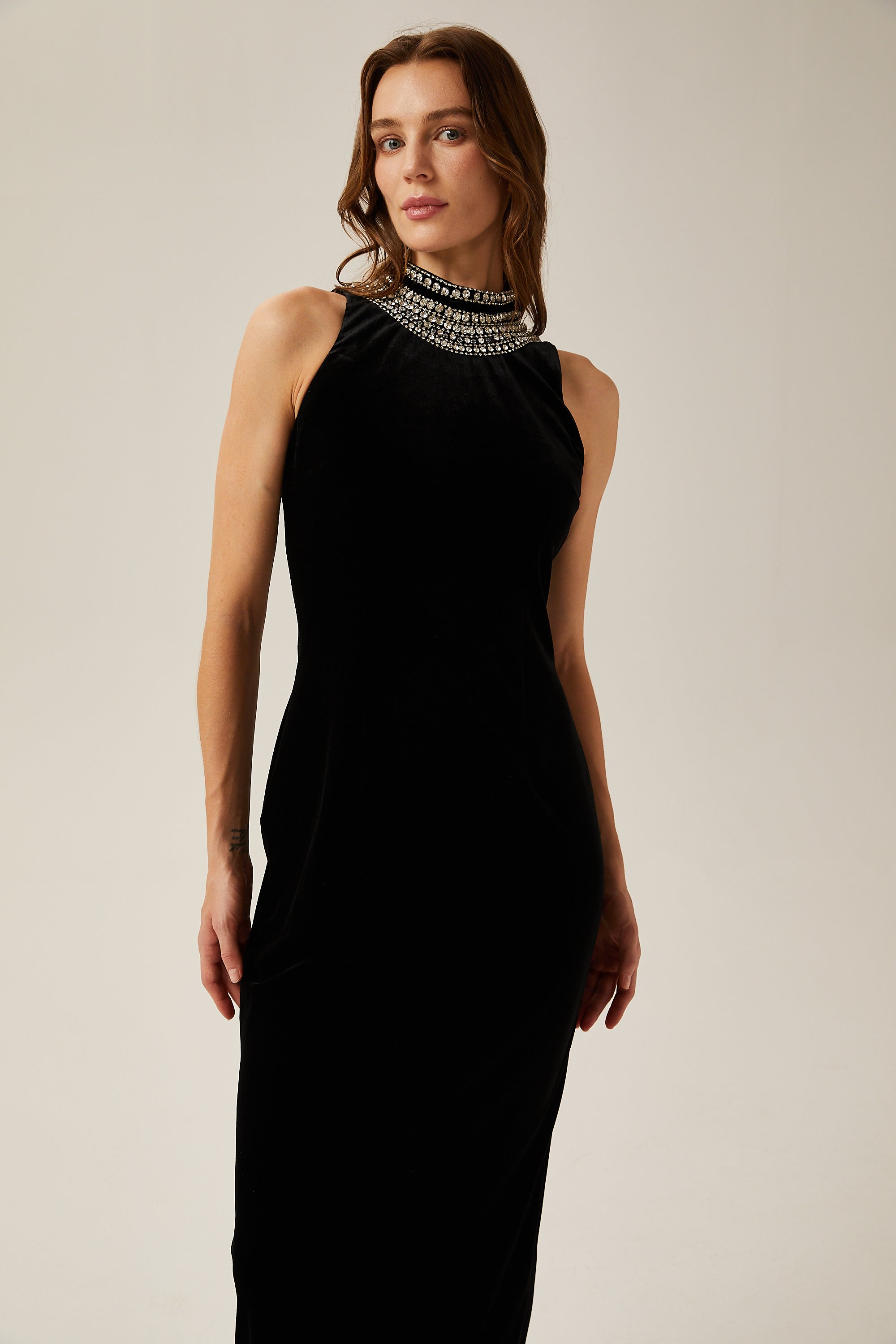 Ariane halterneck crystal-embellished maxi dress