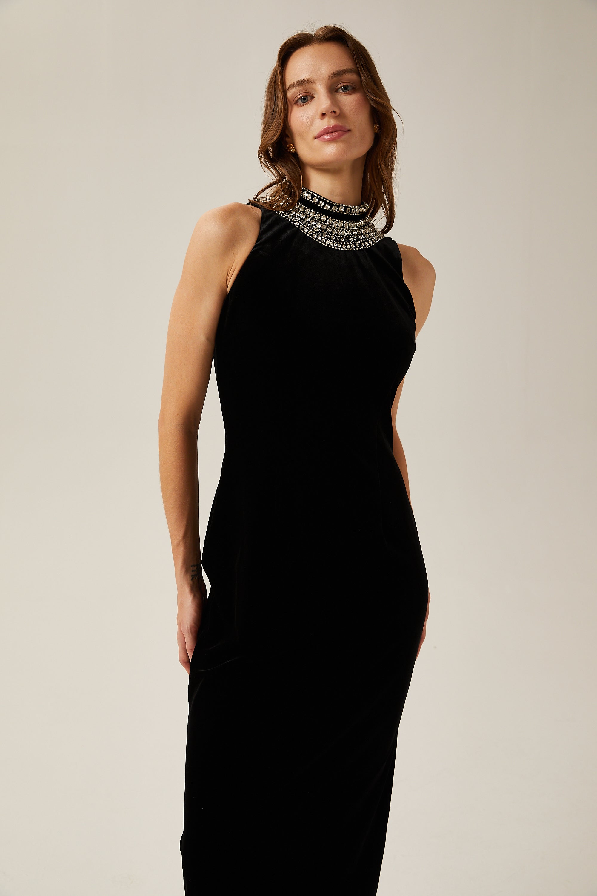 Ariane halterneck crystal-embellished maxi dress