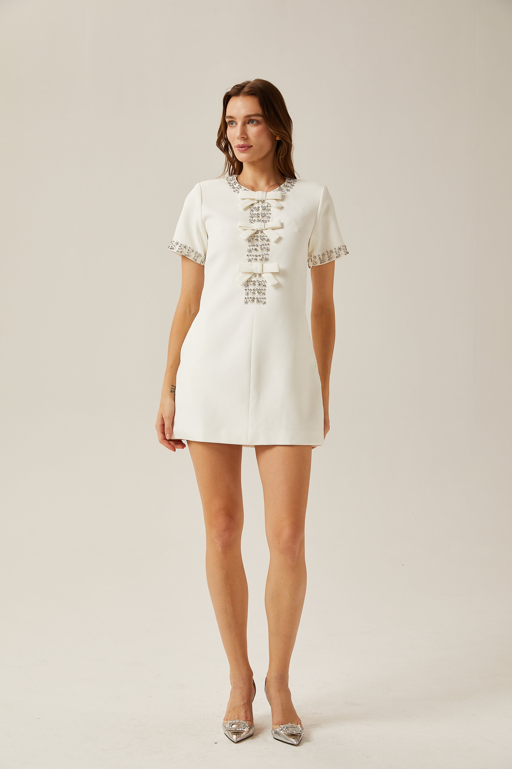 Clarisse bowknot crystal-embellished mini dress