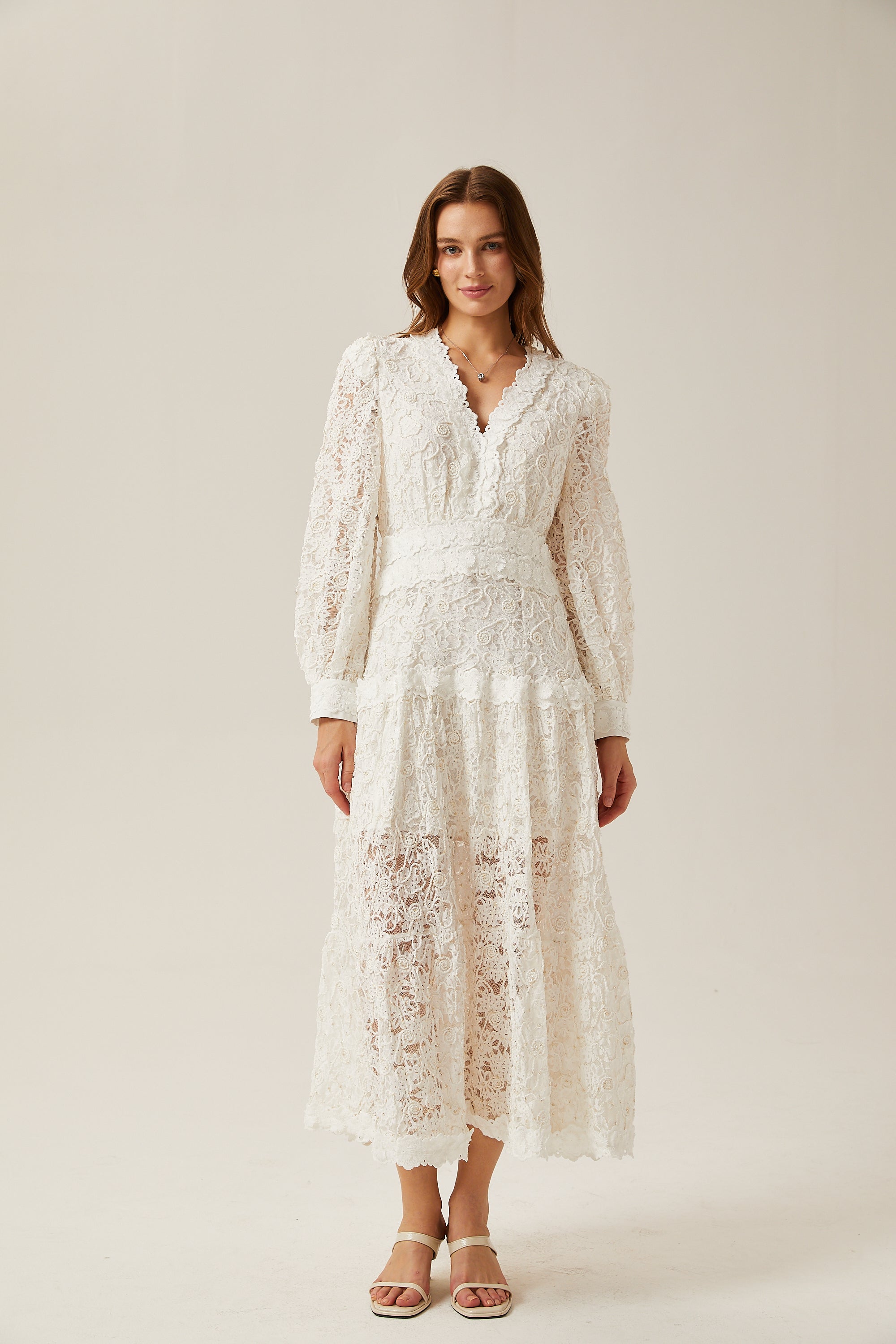 Sophie lace semi-sheer embroidered midi dress