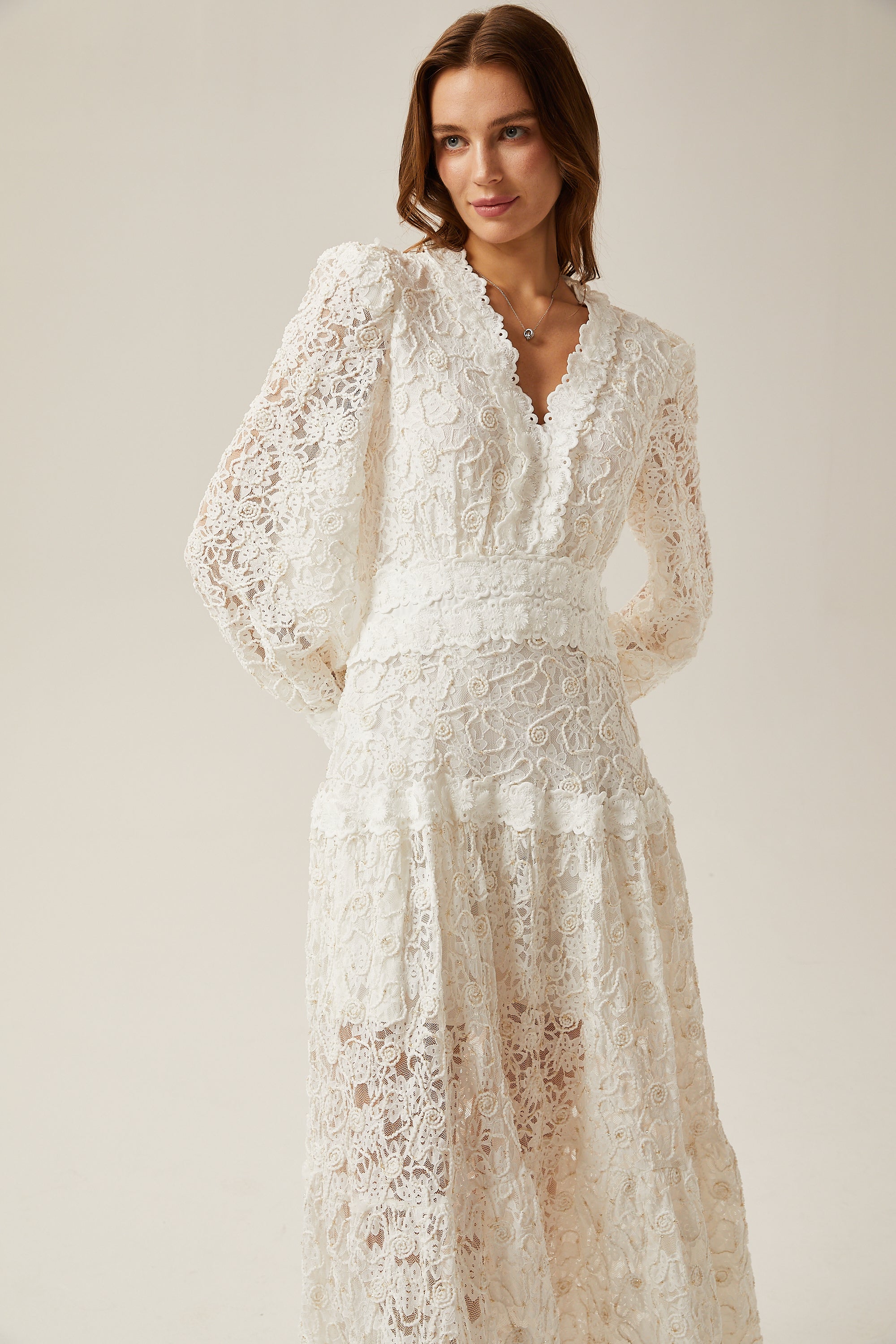 Sophie lace semi-sheer embroidered midi dress