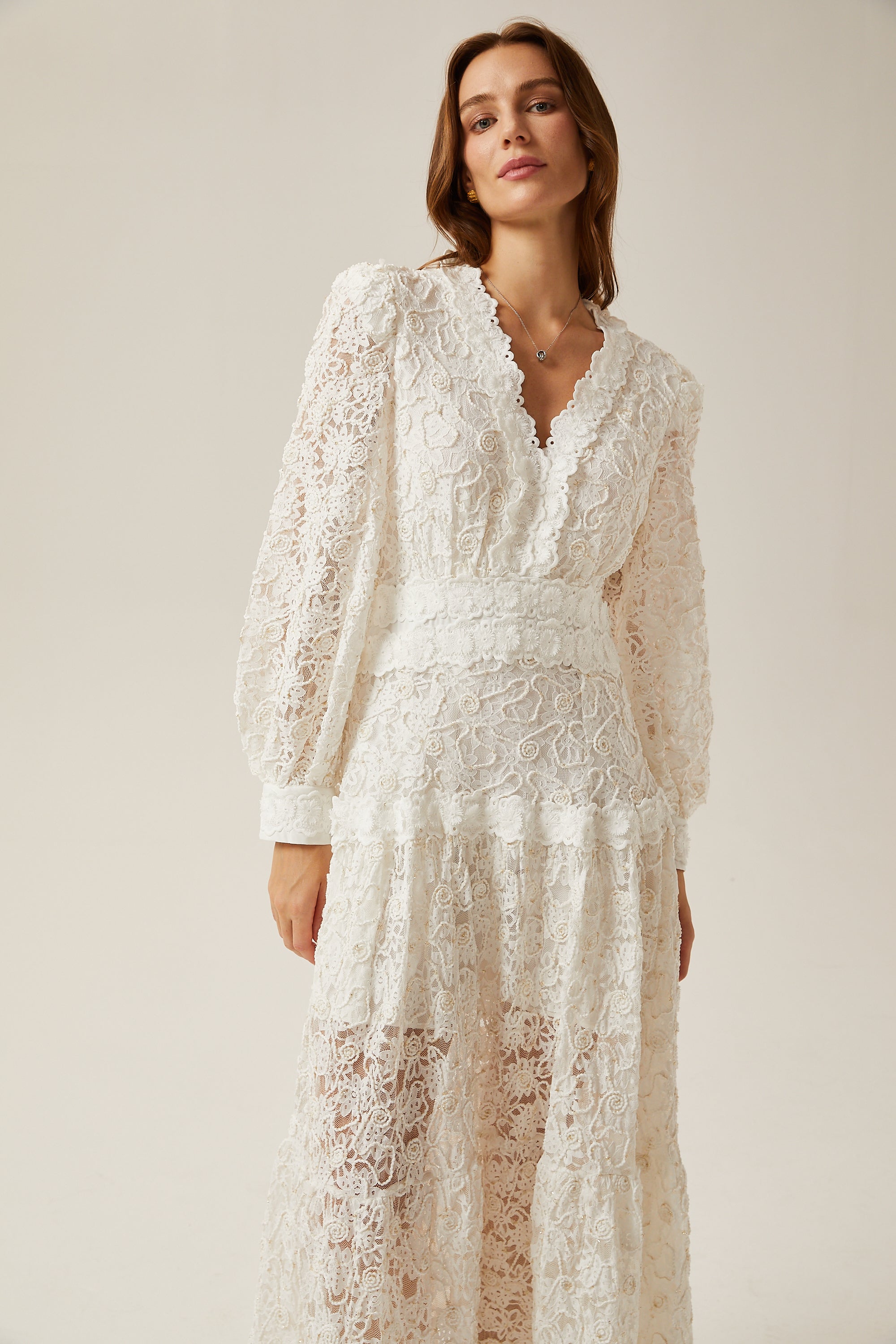 Sophie lace semi-sheer embroidered midi dress