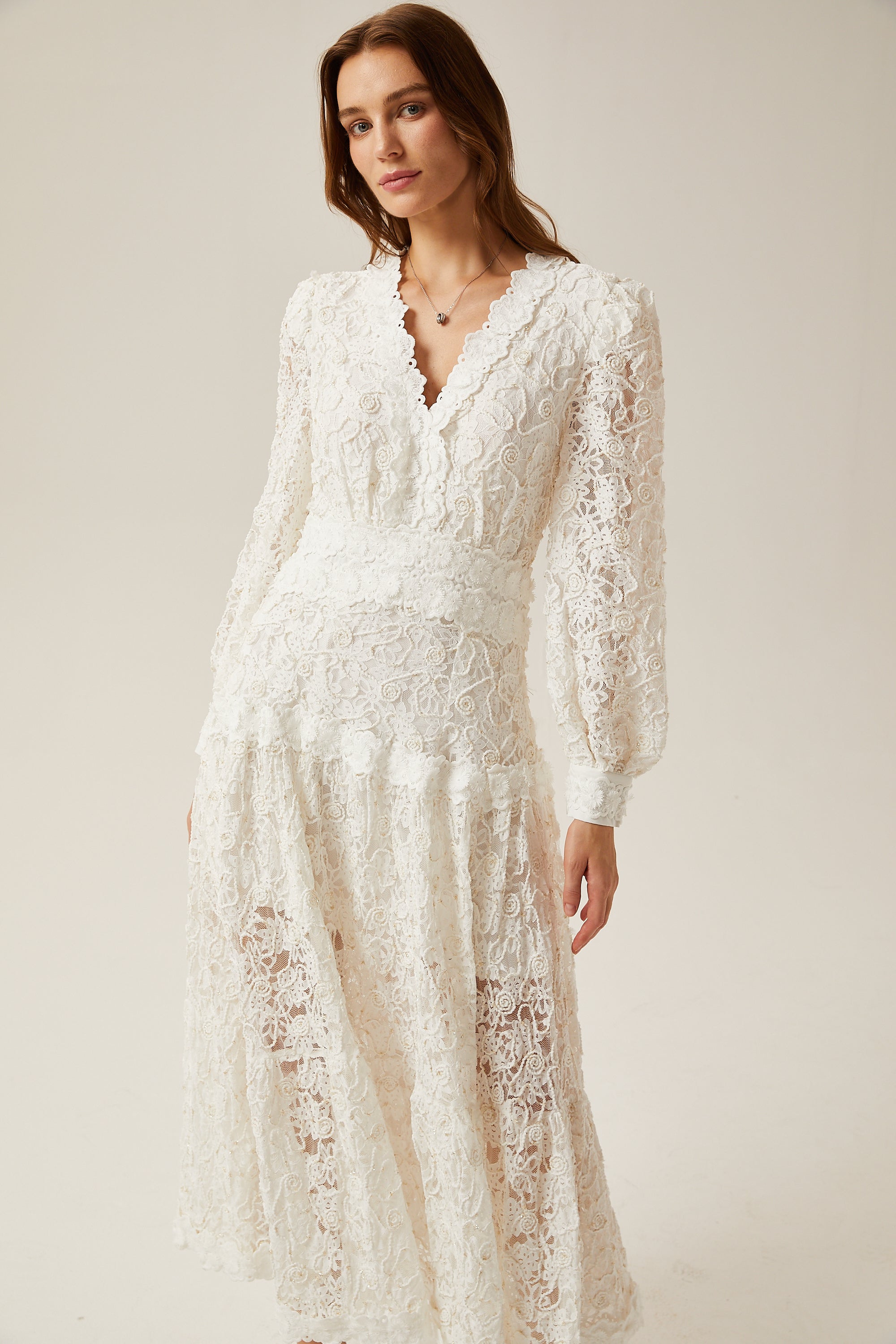 Sophie lace semi-sheer embroidered midi dress