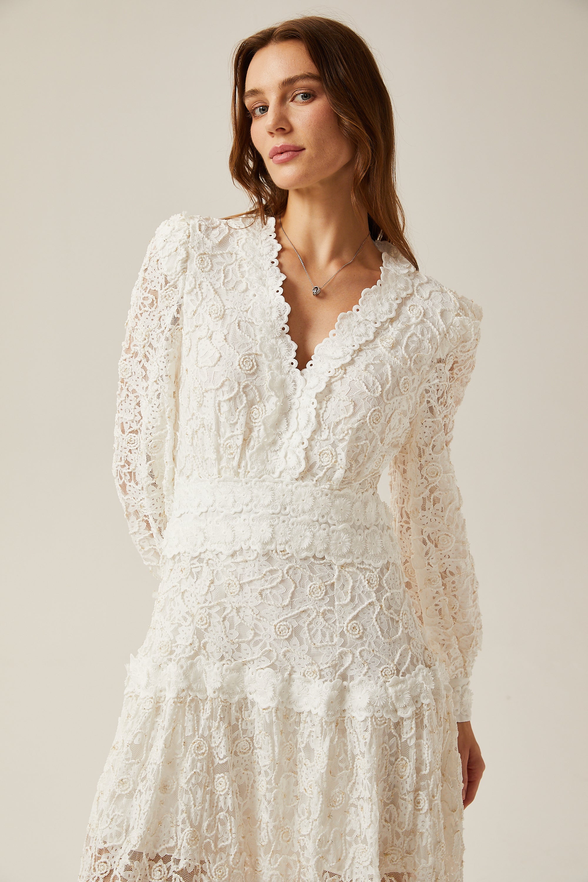 Sophie lace semi-sheer embroidered midi dress