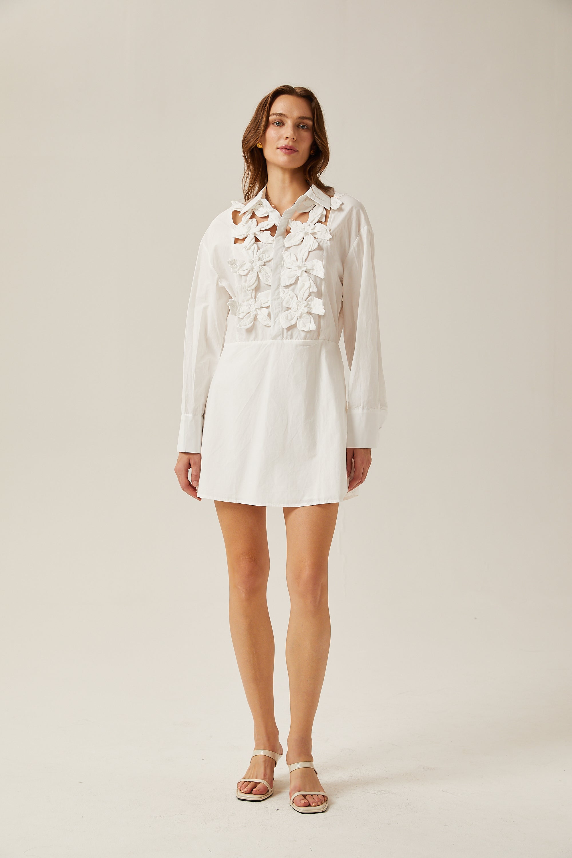 Céleste white faux-flower cut-out mini dress