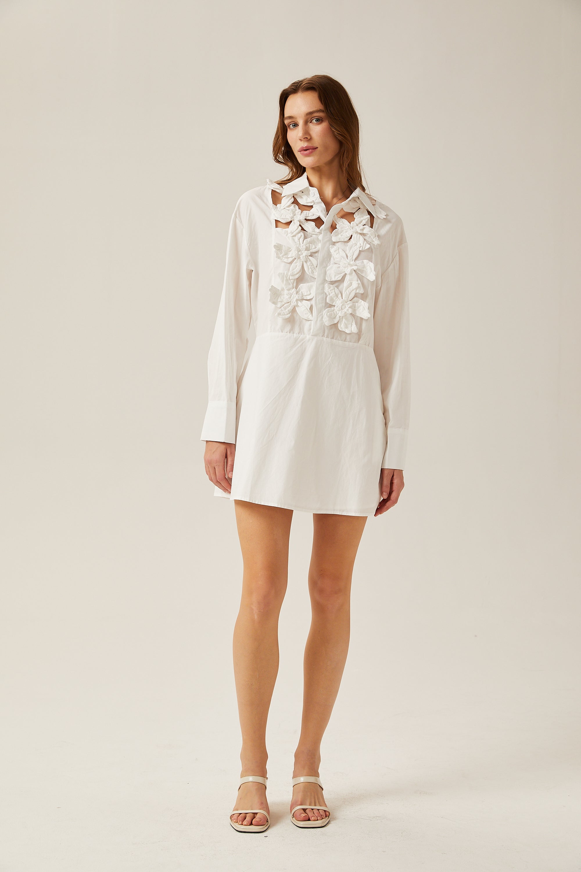 Céleste white faux-flower cut-out mini dress