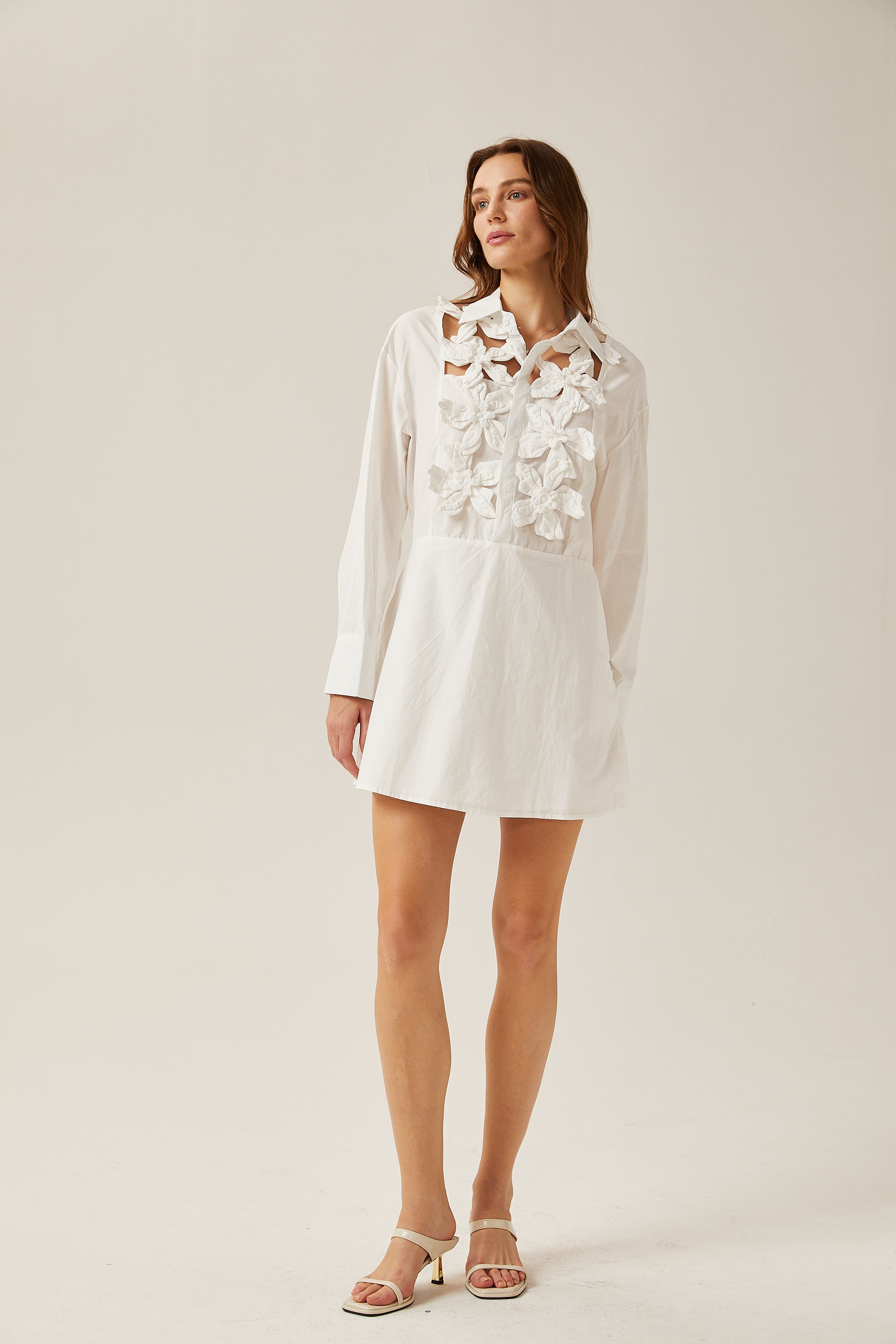 Céleste white faux-flower cut-out mini dress