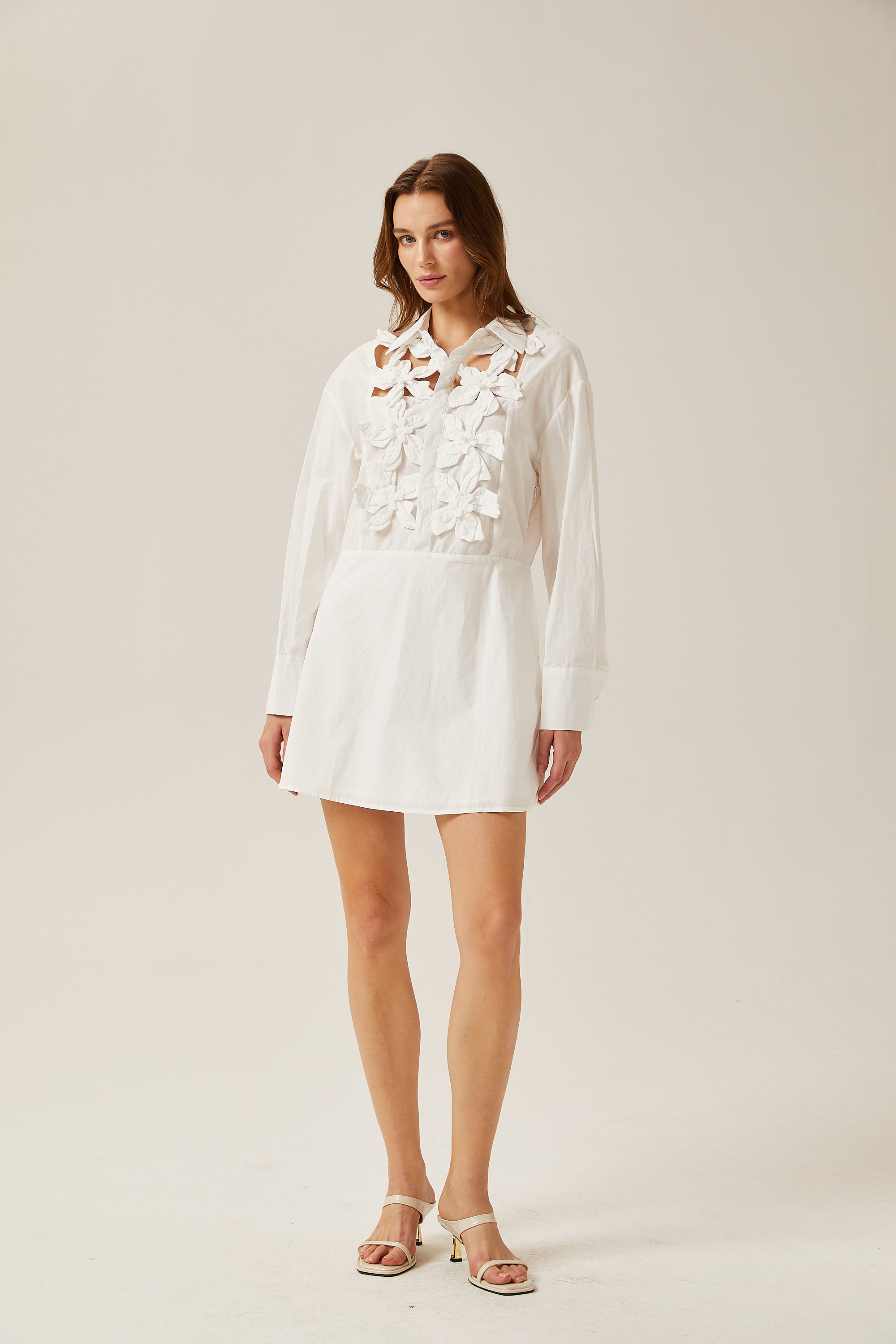 Céleste white faux-flower cut-out mini dress