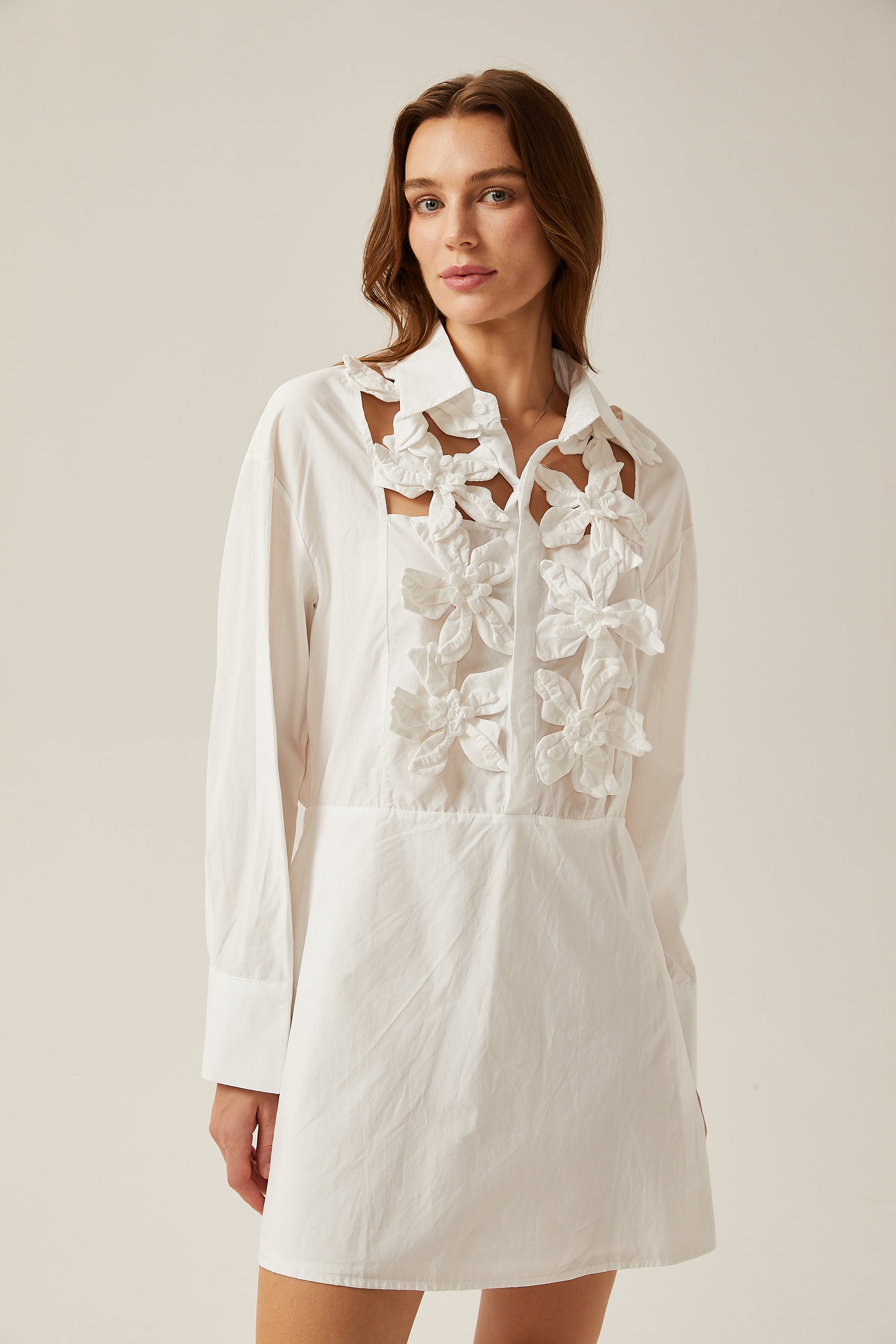 Céleste white faux-flower cut-out mini dress