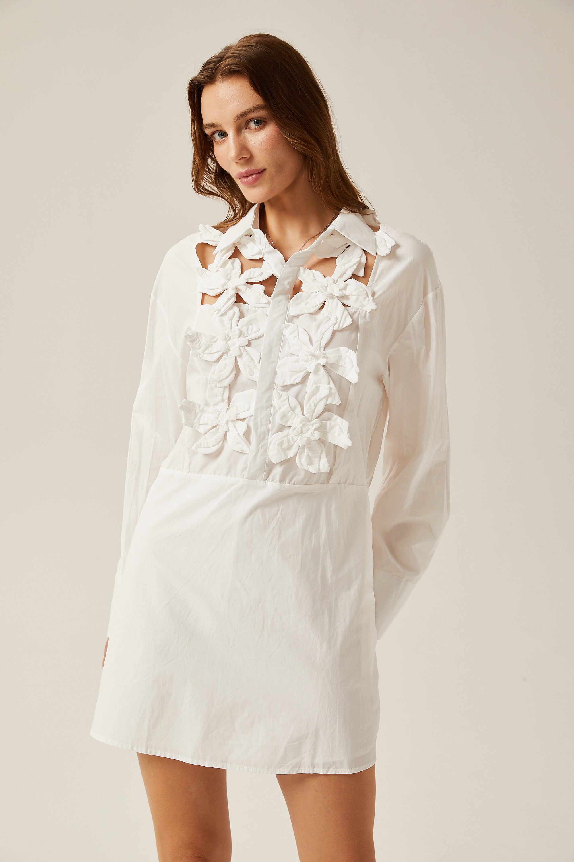 Céleste white faux-flower cut-out mini dress