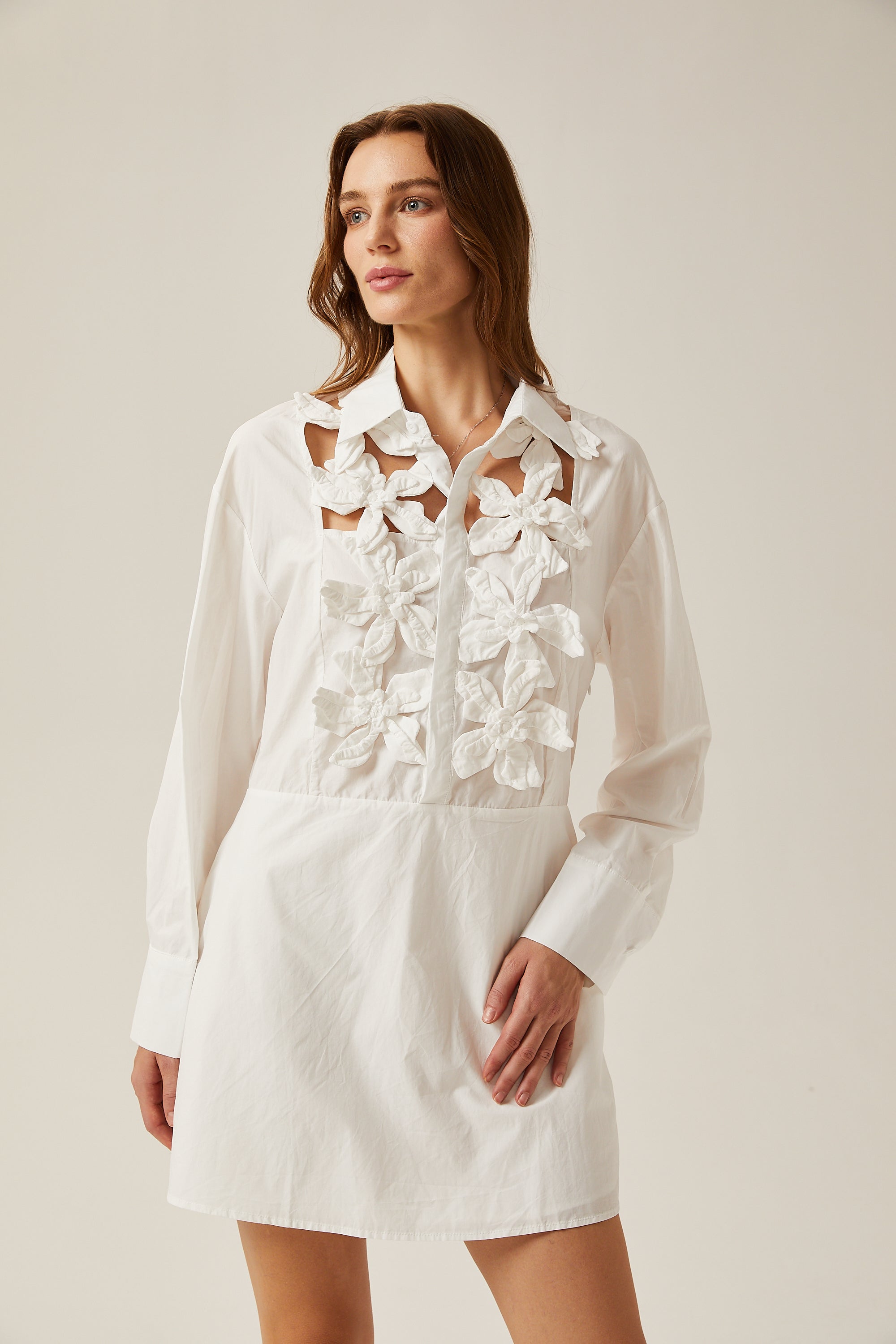 Céleste white faux-flower cut-out mini dress