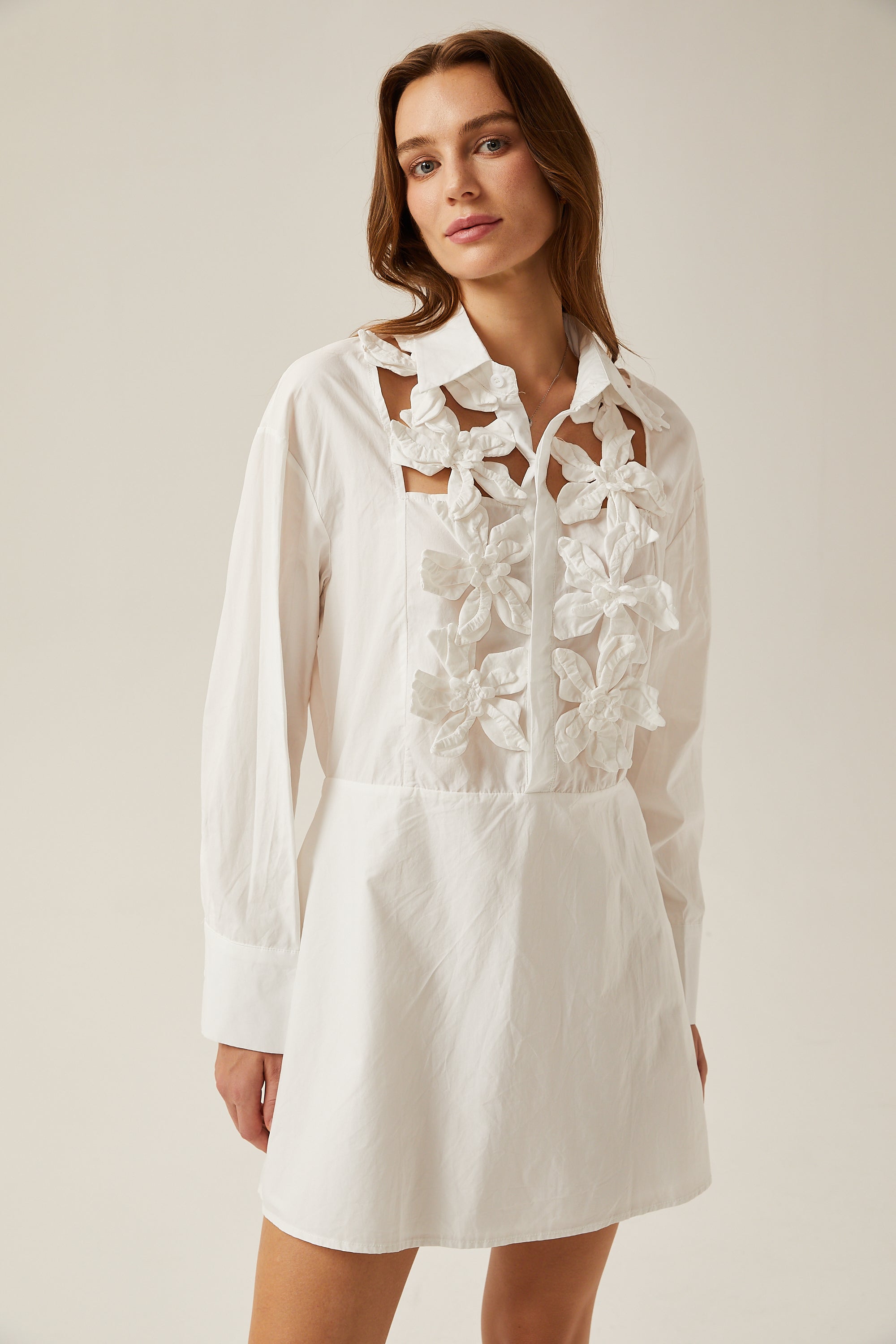 Céleste white faux-flower cut-out mini dress