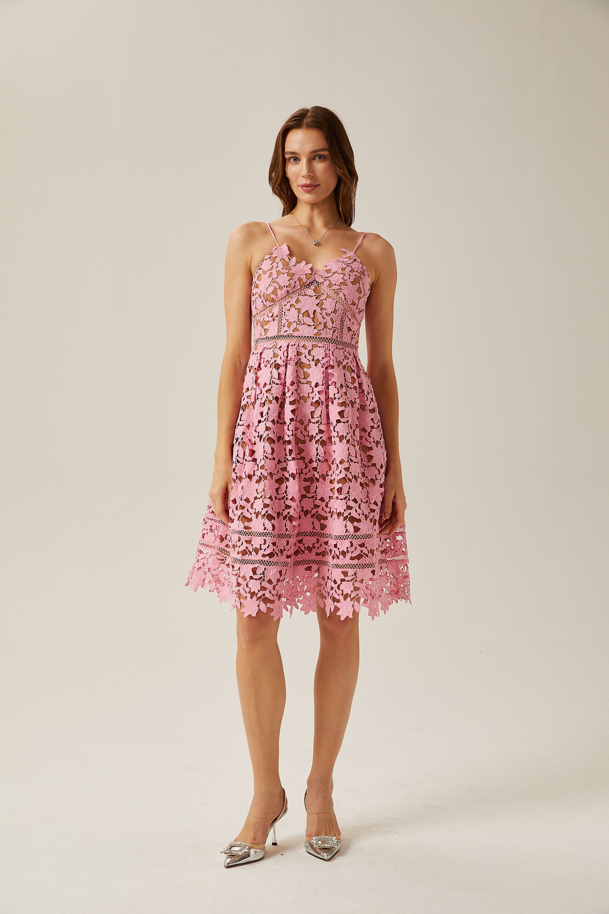 Jocelyne pink lace cut-out midi dress