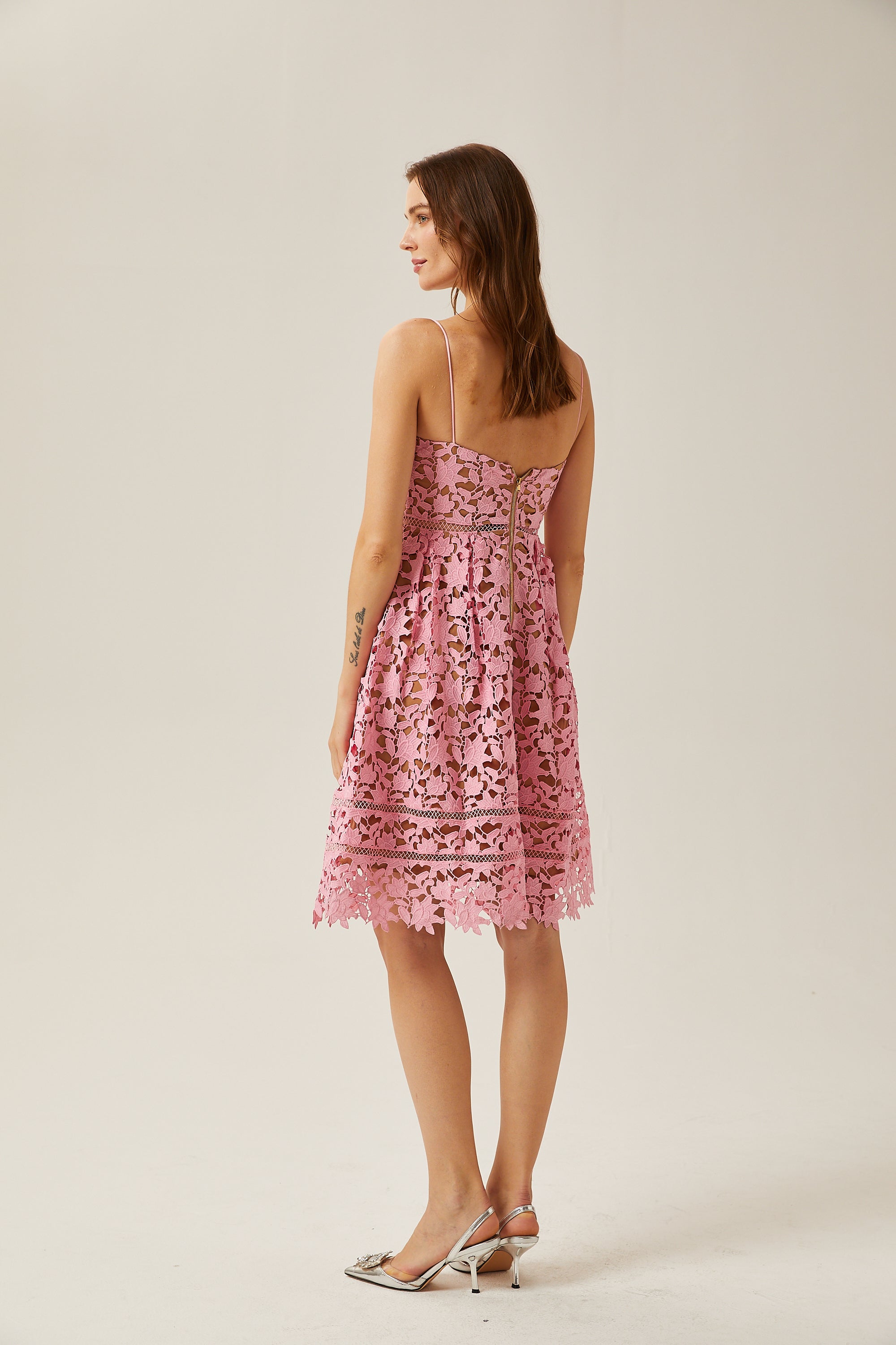 Jocelyne pink lace cut-out midi dress