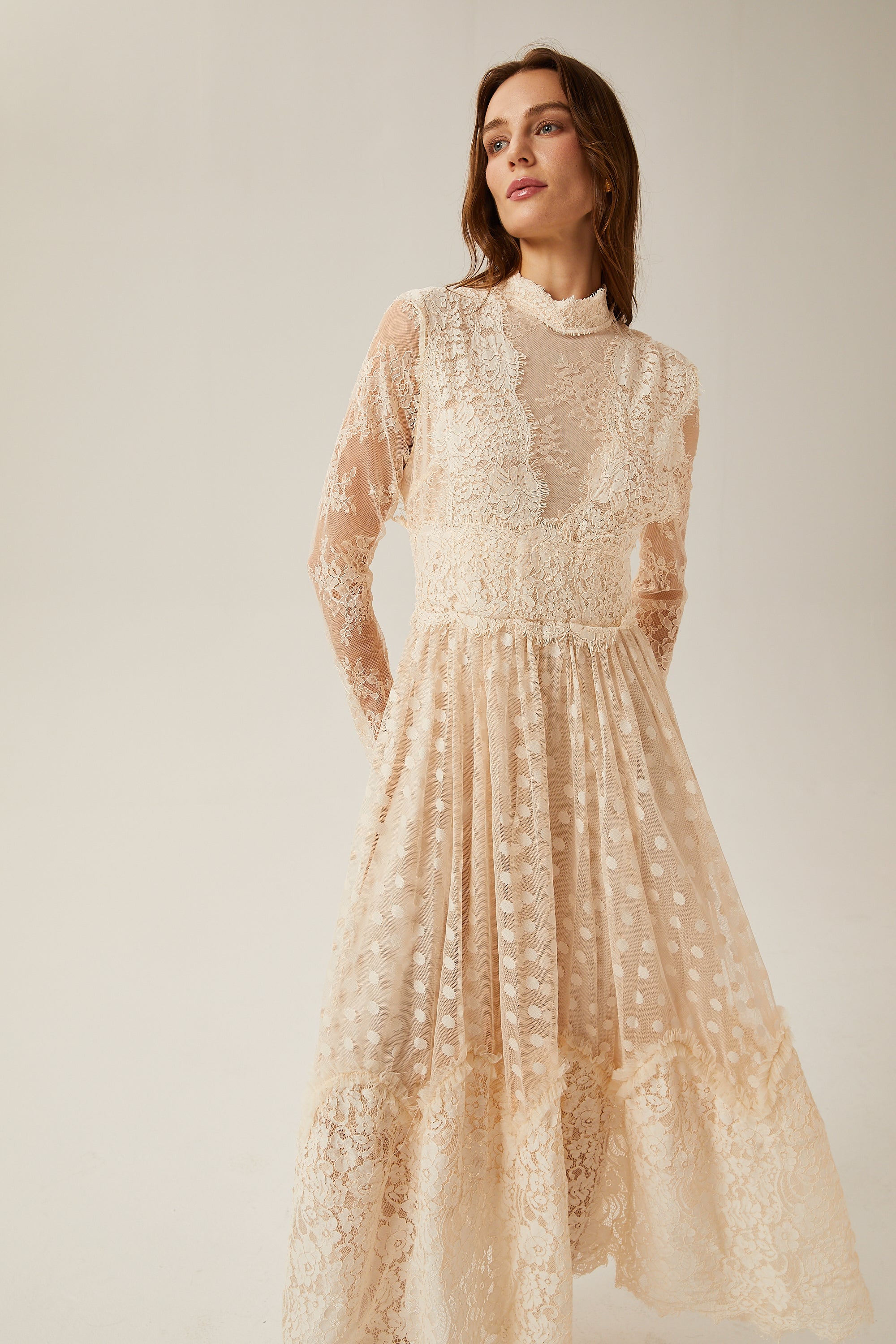 Éliane polka-dot lace-embroidered midi dress