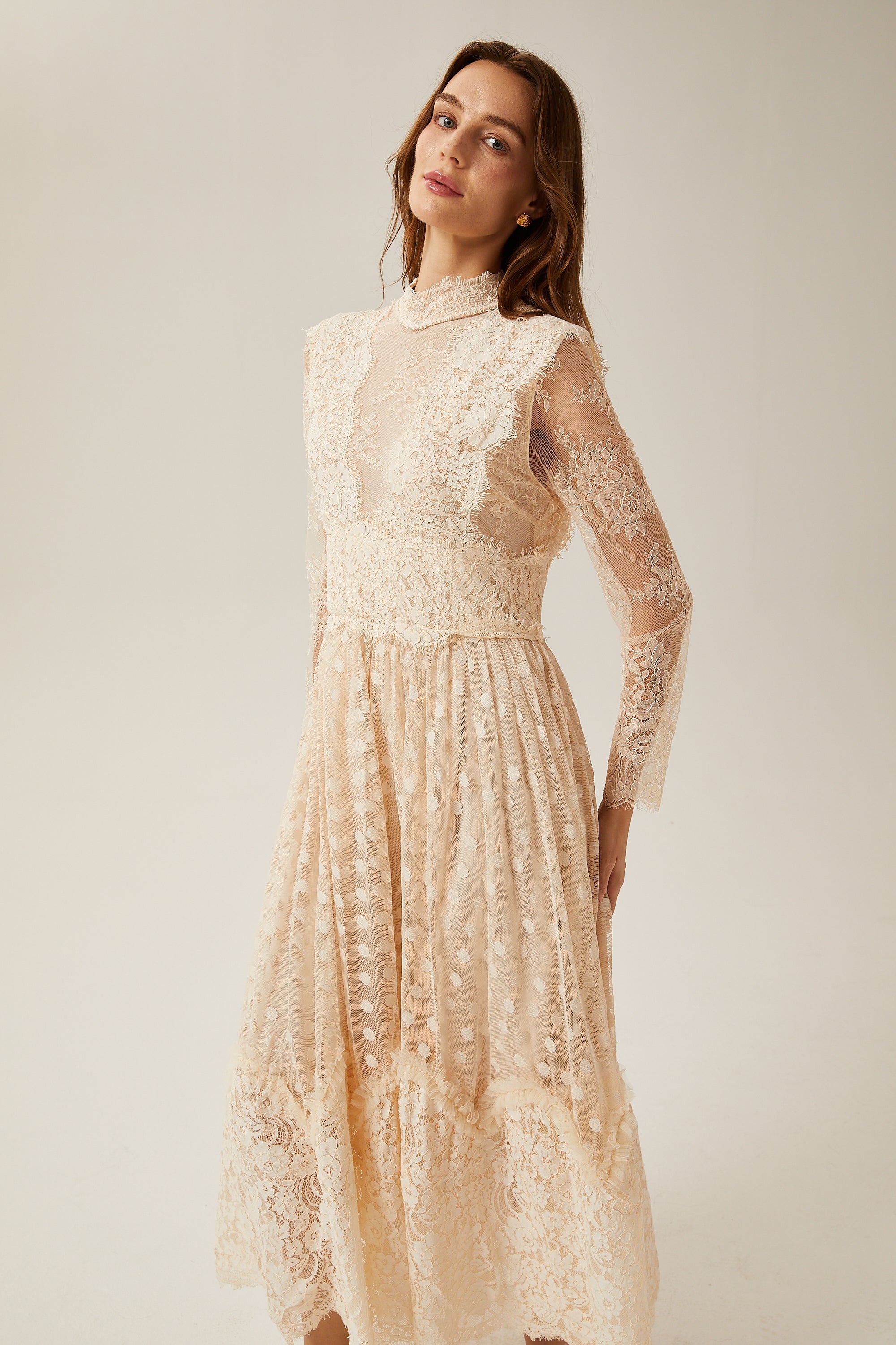 Éliane polka-dot lace-embroidered midi dress