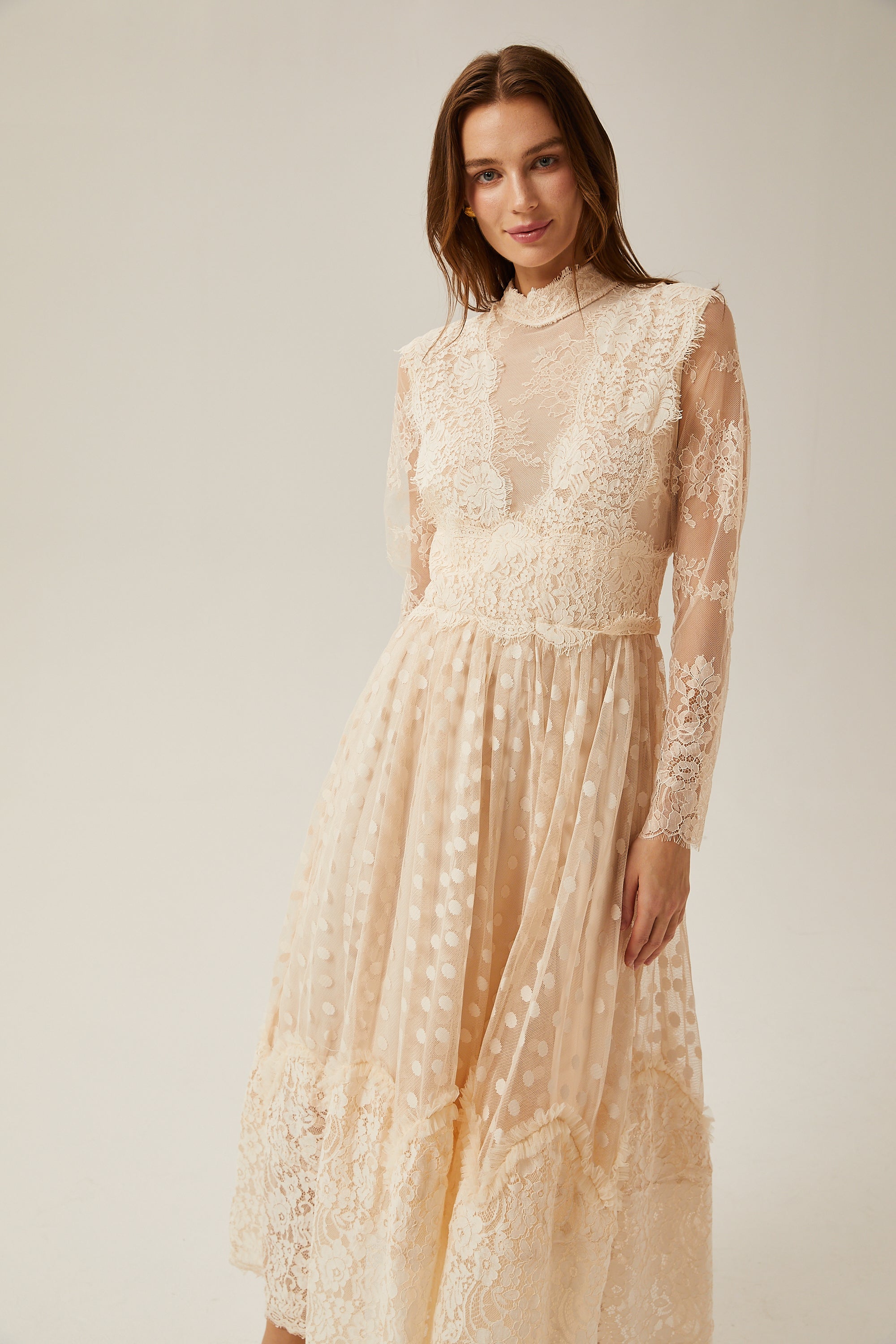 Éliane polka-dot lace-embroidered midi dress