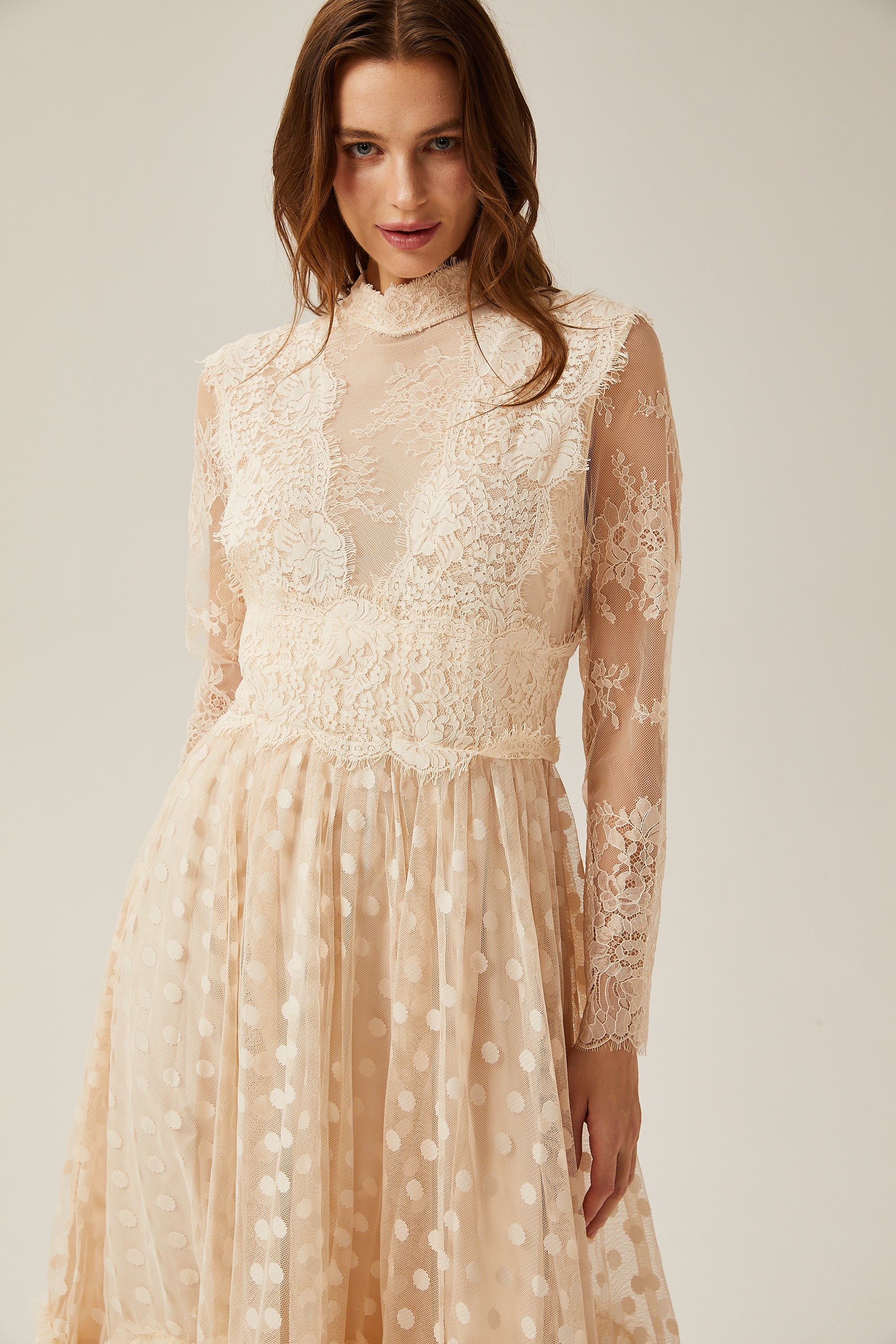 Éliane polka-dot lace-embroidered midi dress