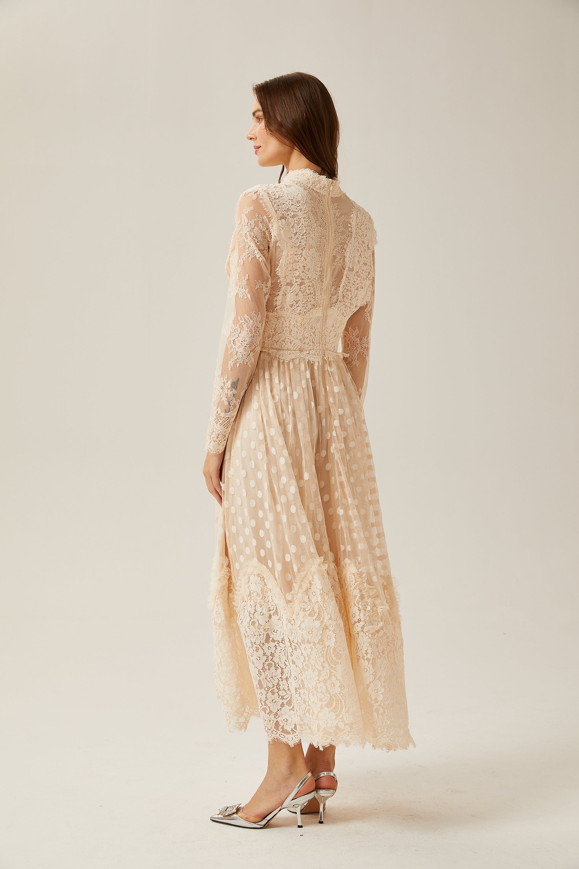 Éliane polka-dot lace-embroidered midi dress