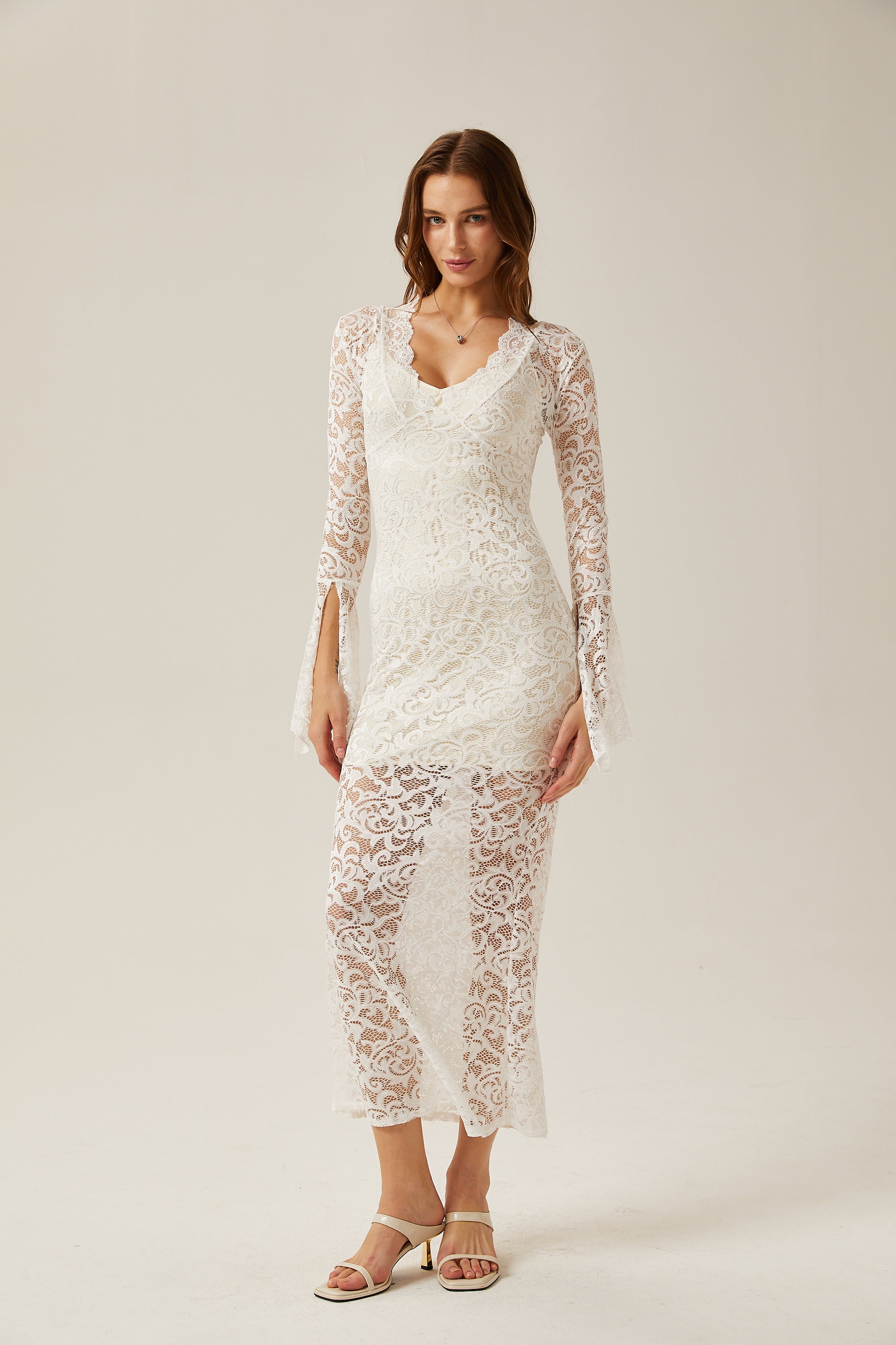 Martine white lace sheer midi dress